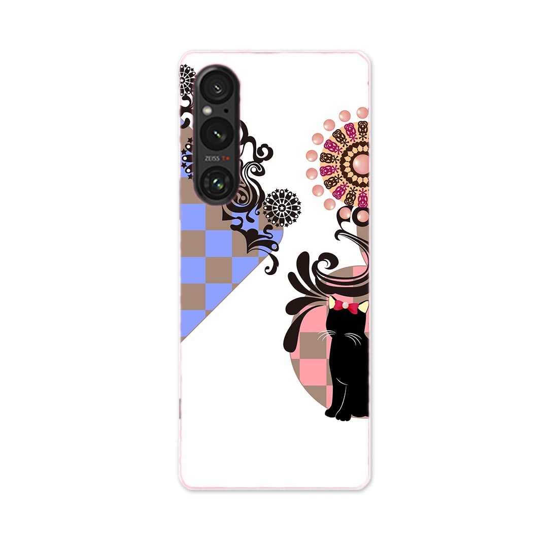 Xperia 1 V SO-51D SOG10 XQ-DQ44 専用 ケース 共通対応 so51d igcase スマホカバー カバー ケース pc ハードケース 007517 チェック　猫　ネコ　市松模様(2.0)