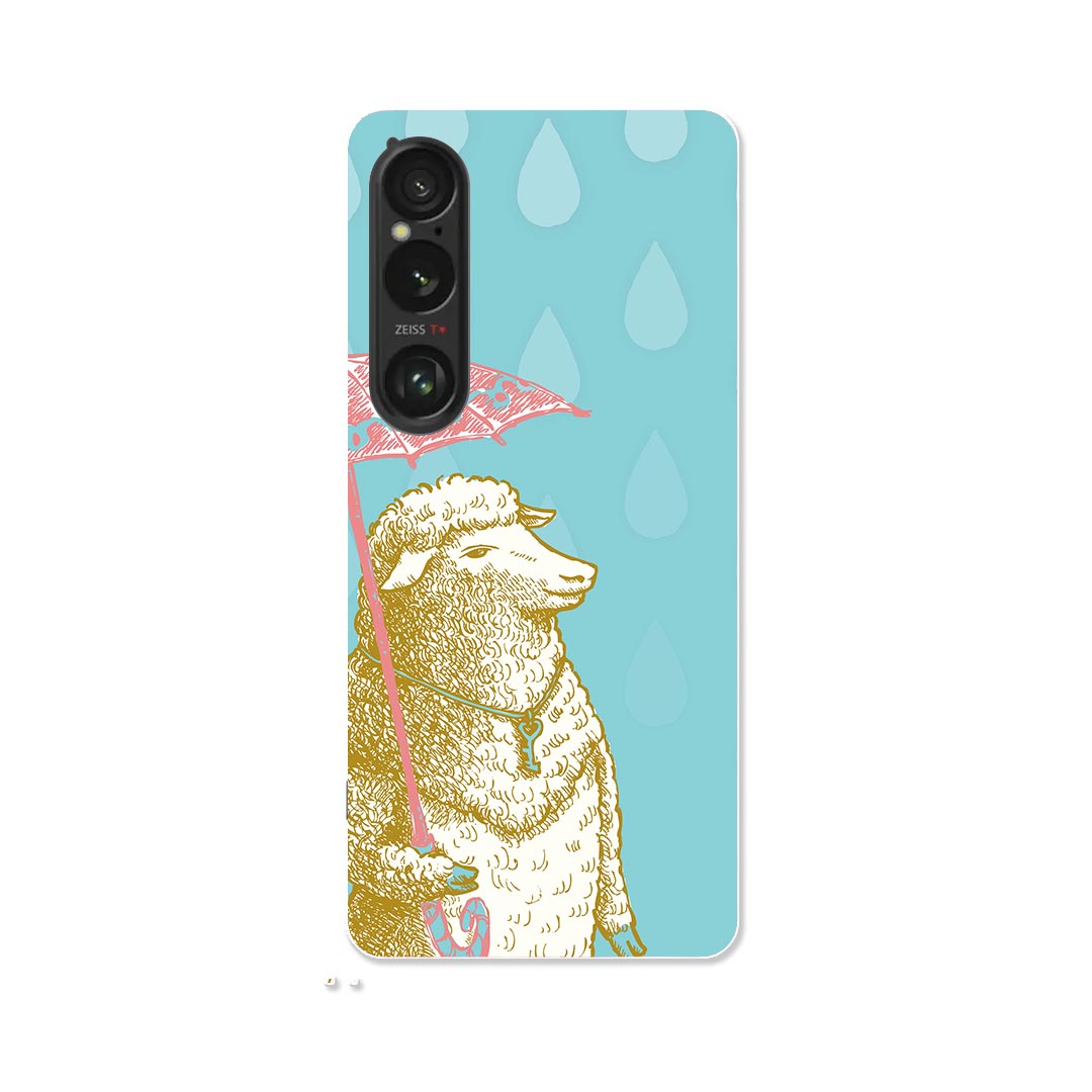 Xperia 1 VI 用 ハードケース SO-51E / SOG13 / A401SO 共通対応 ハード ケース so51e 対応 ケース カバー 005426 ひつじ　雨　イラスト