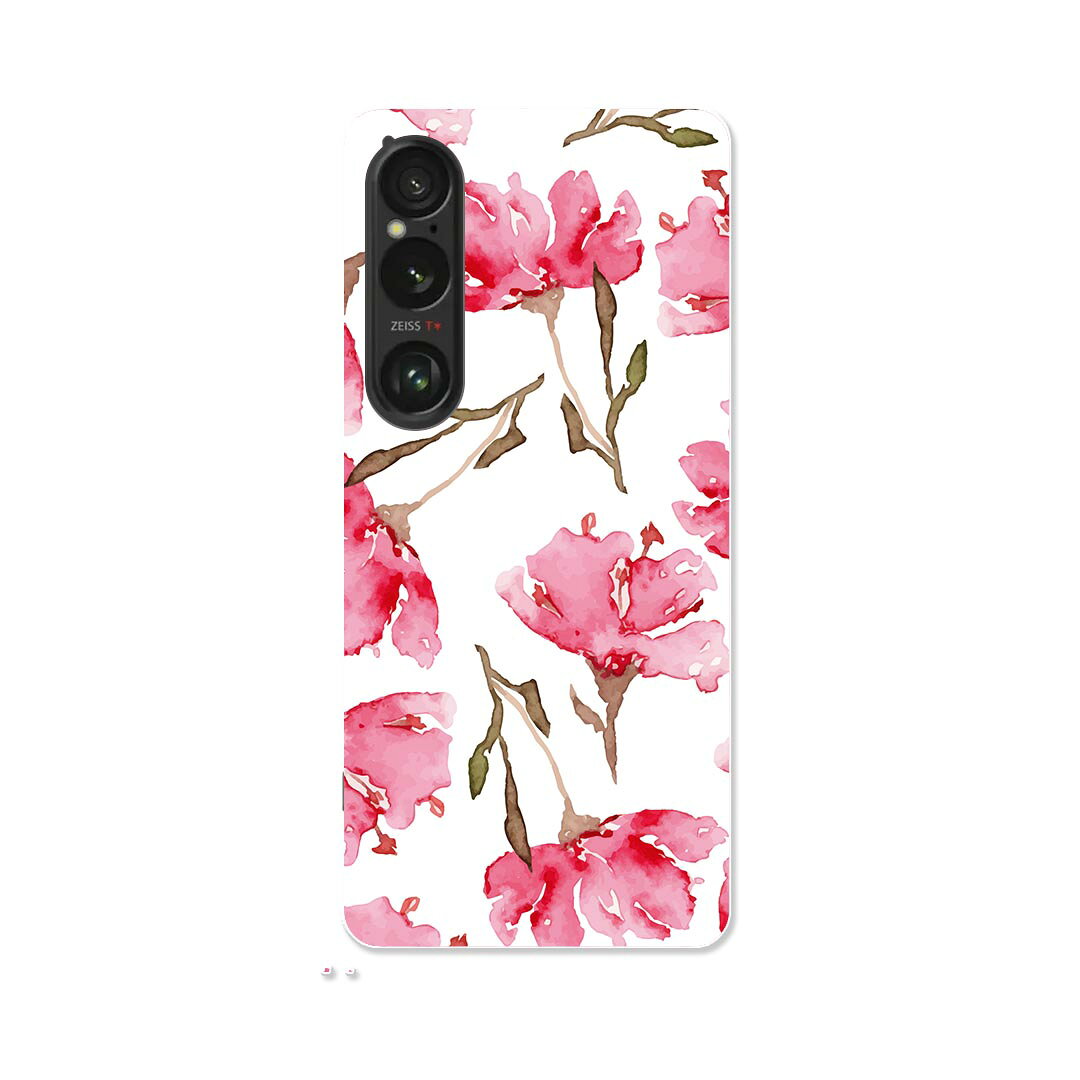 Xperia 1 VI 用 ハードケース SO-51E / SOG13 / A401SO 共通対応 ハード ケース so51e 対応 ケース カバー 011058 花 水彩 ピンク
