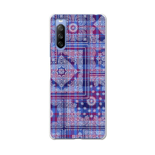 SO-52B Xperia 10 III 用 ハードケース 011786 ペイズリー 模様 青 SO-52B Xperia 10 III 用 ハードケース 011786 ペイズリー 模様 青