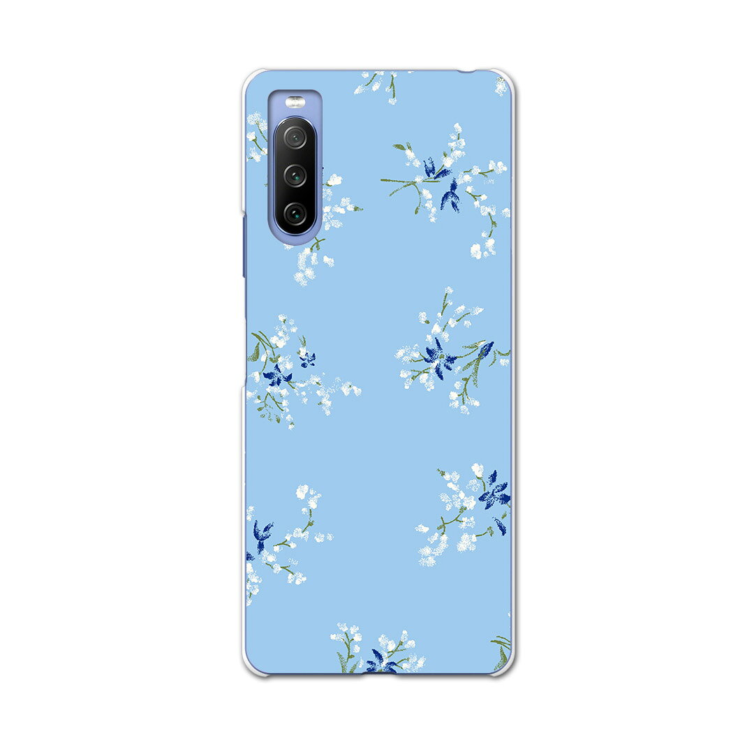 SOG04 SONY Xperia 10 III エクスペリア ソニー SONY au エーユー スマホ カバー ケース スマホケース スマホカバー PC ハードケース 011975 花　水色　花柄