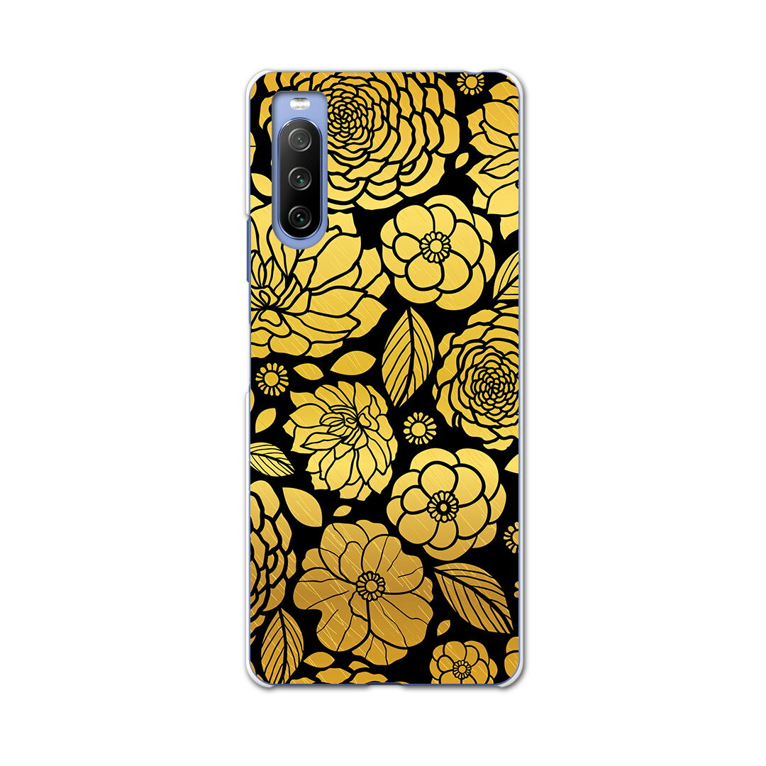 SO-52B Xperia 10 III 用 ハードケース 014144 花 ゴールド