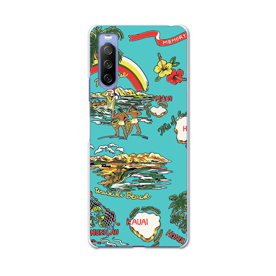 SO-52B Xperia 10 III 用 ハードケース 014620 ハワイ　ヤシの木　ハイビスカス