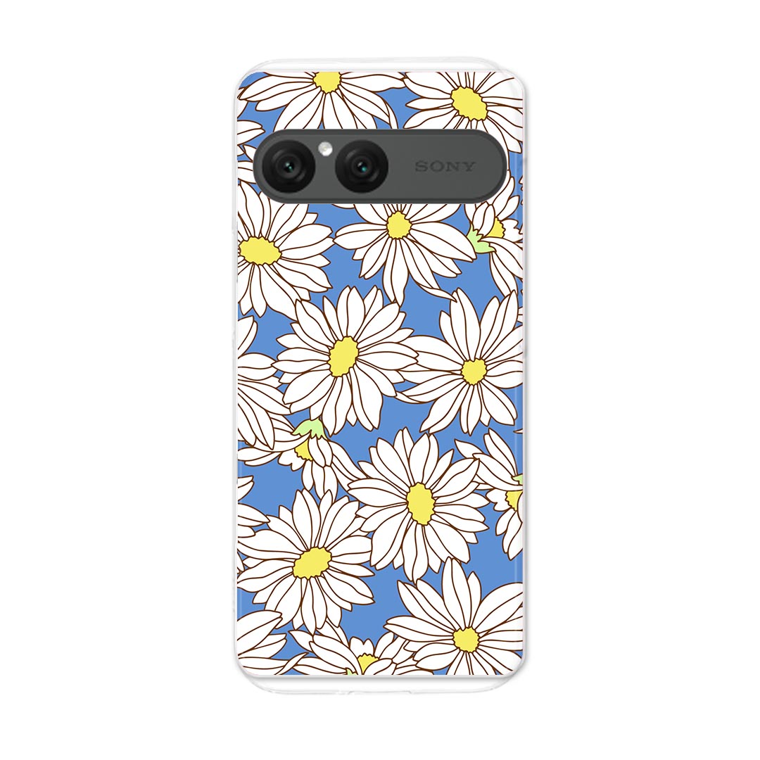 乐天商城 - Xperia 10 VII 用 スマホカバー SO-52F / SOG16 / XQ-FE44 共通対応 so52f ケース カバー ハードケース 011108 マーガレット　花　青