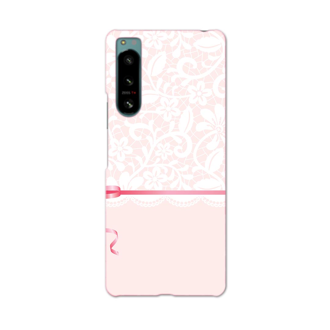 Xperia 5 IV 専用ハードケース SO-54C / SOG09 / A204SO 共通対応 so54c igcase スマホカバー カバー ケース pc ハードケース 005365 ピンク 白 リボン ガーリー