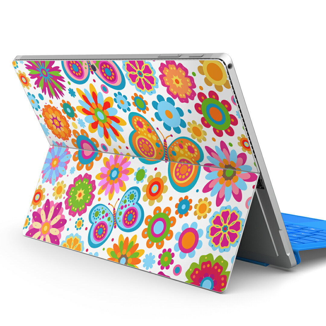 Surface Pro7 (2019) Pro6 Pro2017 pro4 用 スキンシール igsticker サーフェス ノートブック ノートパソコン カバー ケース フィルム ステッカー アクセサリー 保護 004715 " " 花　蝶　カラフル