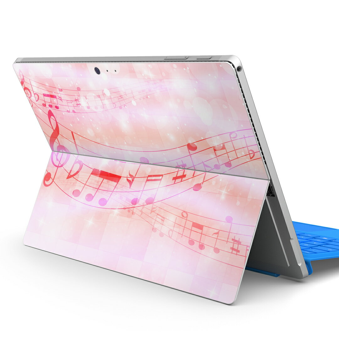 Surface Pro7 (2019) Pro6 Pro2017 pro4 用 スキンシール igsticker サーフェス ノートブック ノートパソコン カバー ケース フィルム ステッカー アクセサリー 保護 006888 音符 ピンク