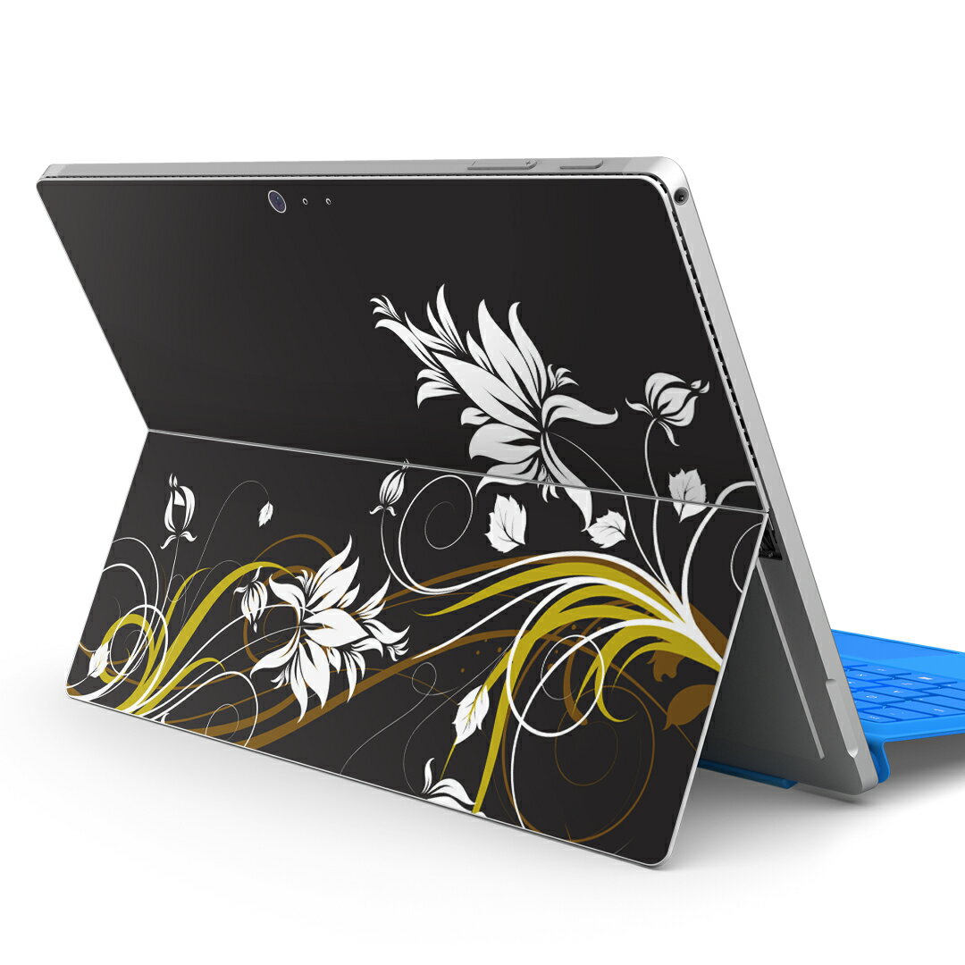 Surface Pro7 (2019) Pro6 Pro2017 pro4 用 スキンシール igsticker サーフェス ノートブック ノートパソコン カバー ケース フィルム ステッカー アクセサリー 保護 007750 花 黒 ブラック
