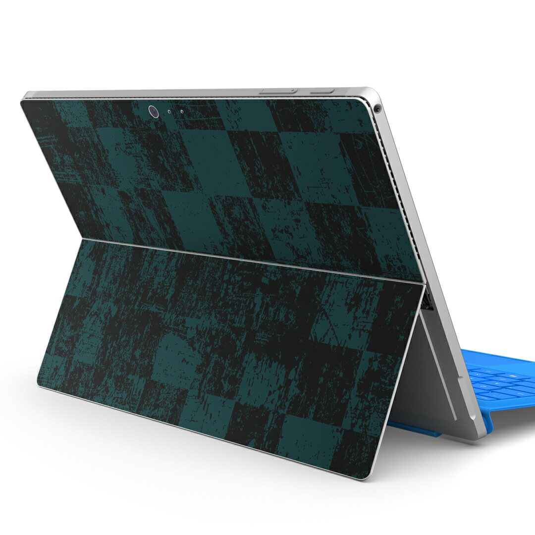 Surface Pro7 (2019) Pro6 Pro2017 pro4 用 スキンシール igsticker サーフェス ノートブック ノートパソコン カバー ケース フィルム ステッカー アクセサリー 保護 008004 チェック　レトロ　黒　青