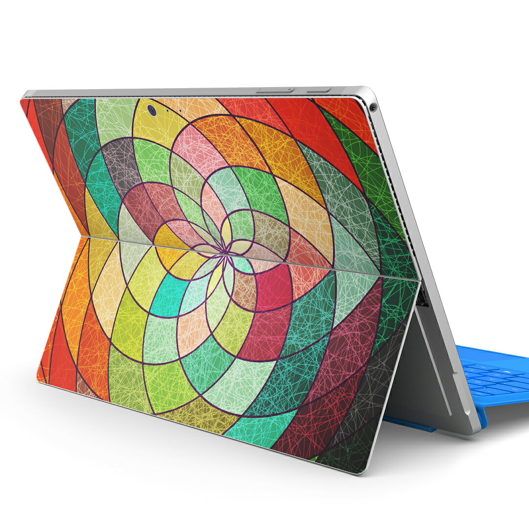 Surface Pro7 (2019) Pro6 Pro2017 pro4 用 スキンシール igsticker サーフェス ノートブック ノートパソコン カバー ケース フィルム ステッカー アクセサリー 保護 008061 カラフル　模様　ステンドグラス