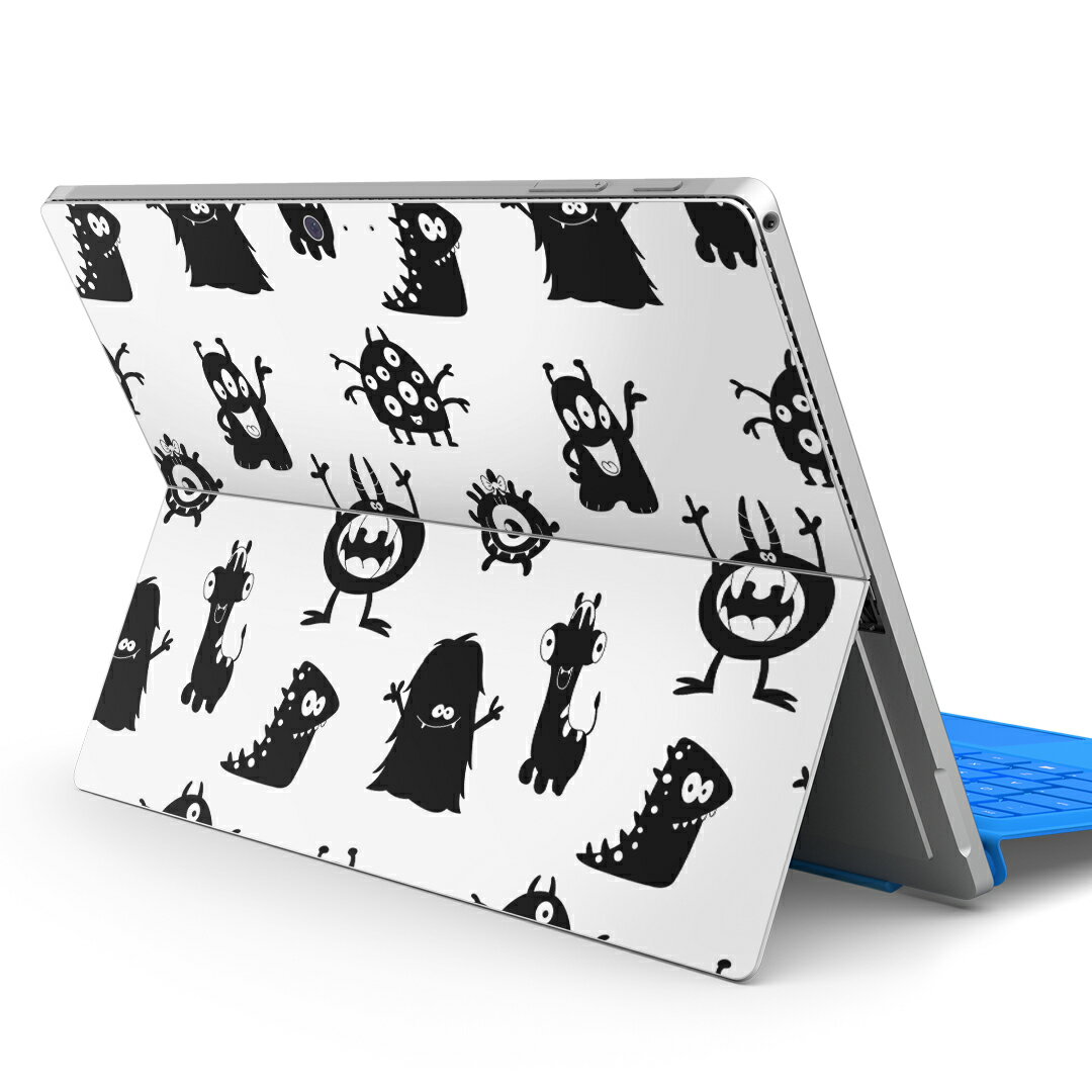 Surface Pro7 (2019) Pro6 Pro2017 pro4 用 スキンシール igsticker サーフェス ノートブック ノートパソコン カバー ケース フィルム ステッカー アクセサリー 保護 008371 白黒　モンスター　模様