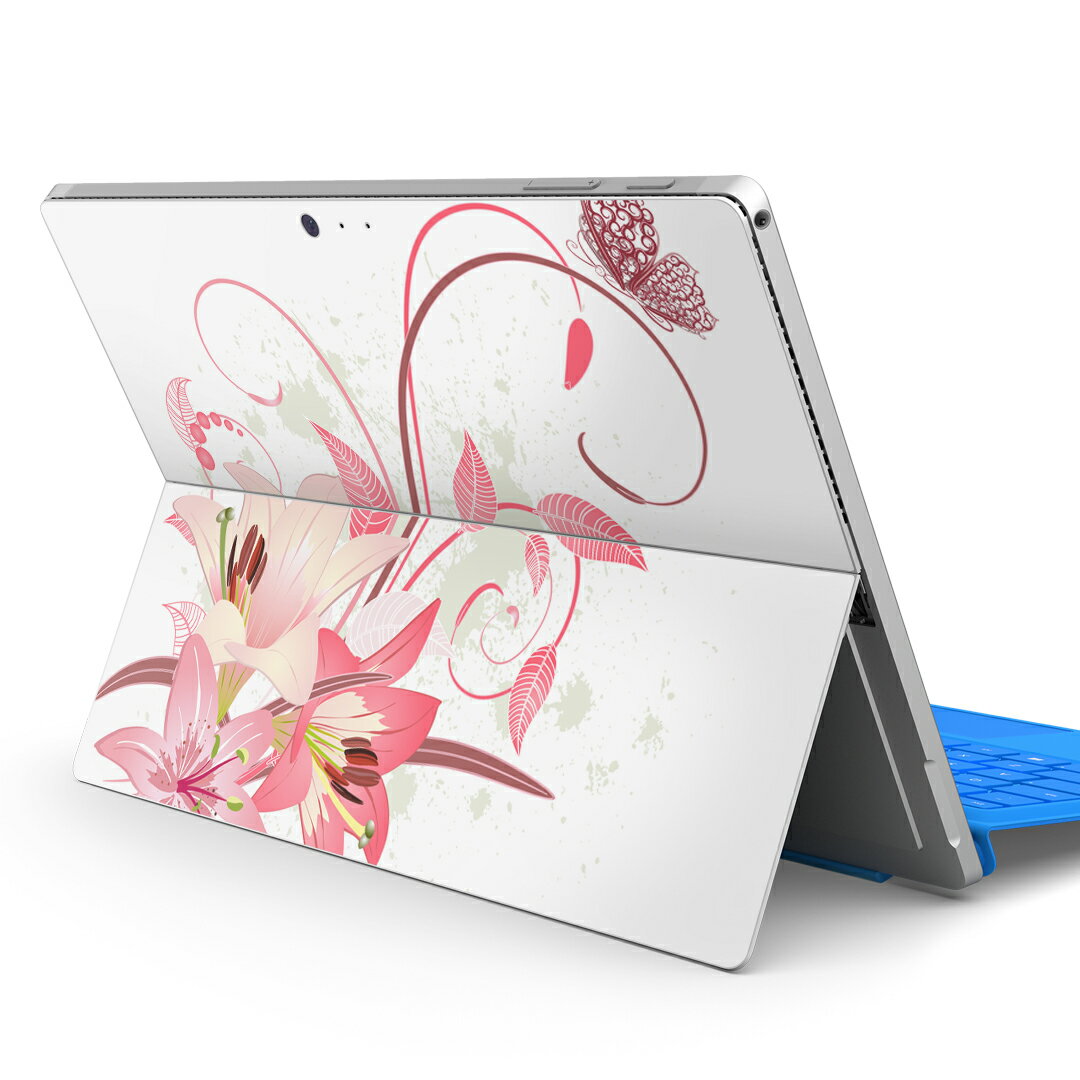 Surface Pro7 (2019) Pro6 Pro2017 pro4 用 スキンシール igsticker サーフェス ノートブック ノートパソコン カバー ケース フィルム ステッカー アクセサリー 保護 009201 花　　ピンク