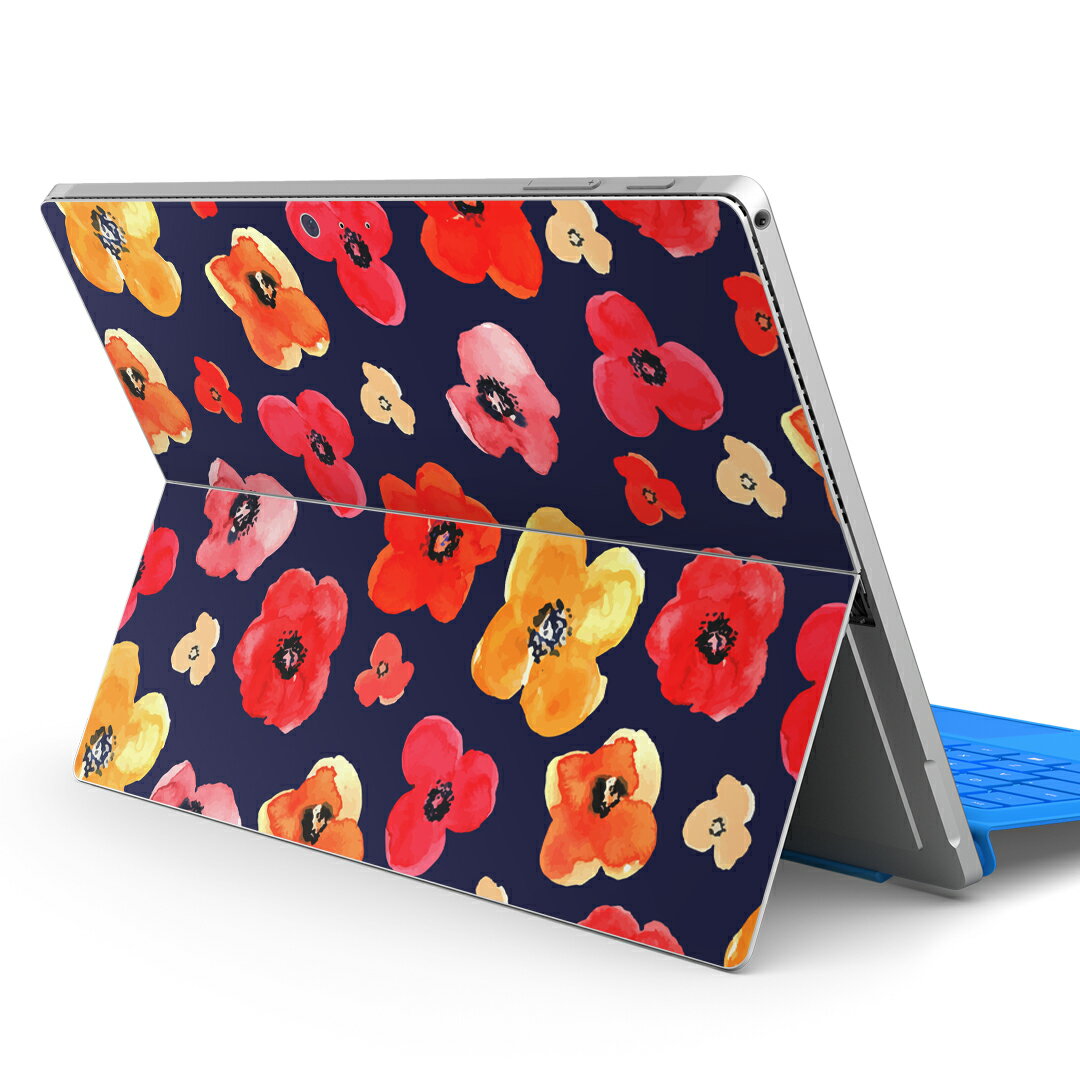 Surface Pro7 (2019) Pro6 Pro2017 pro4 用 スキンシール igsticker サーフェス ノートブック ノートパソコン カバー ケース フィルム ステッカー アクセサリー 保護 010281 　花　赤　オレンジ