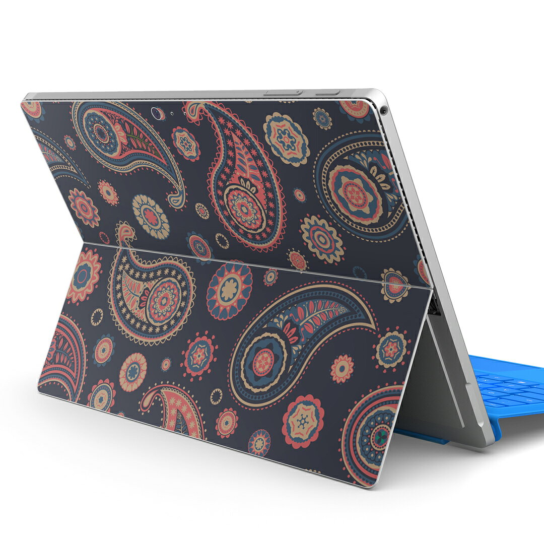 Surface Pro7 (2019) Pro6 Pro2017 pro4 用 スキンシール igsticker サーフェス ノートブック ノートパソコン カバー ケース フィルム ステッカー アクセサリー 保護 010404 ペイズリー　黒　模様