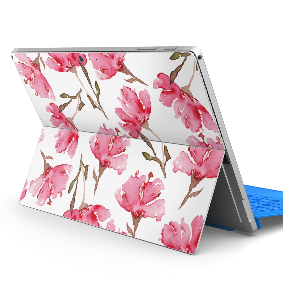 Surface Pro7 (2019) Pro6 Pro2017 pro4 用 スキンシール igsticker サーフェス ノートブック ノートパソコン カバー ケース フィルム ステッカー アクセサリー 保護 011058 花　水彩　ピンク