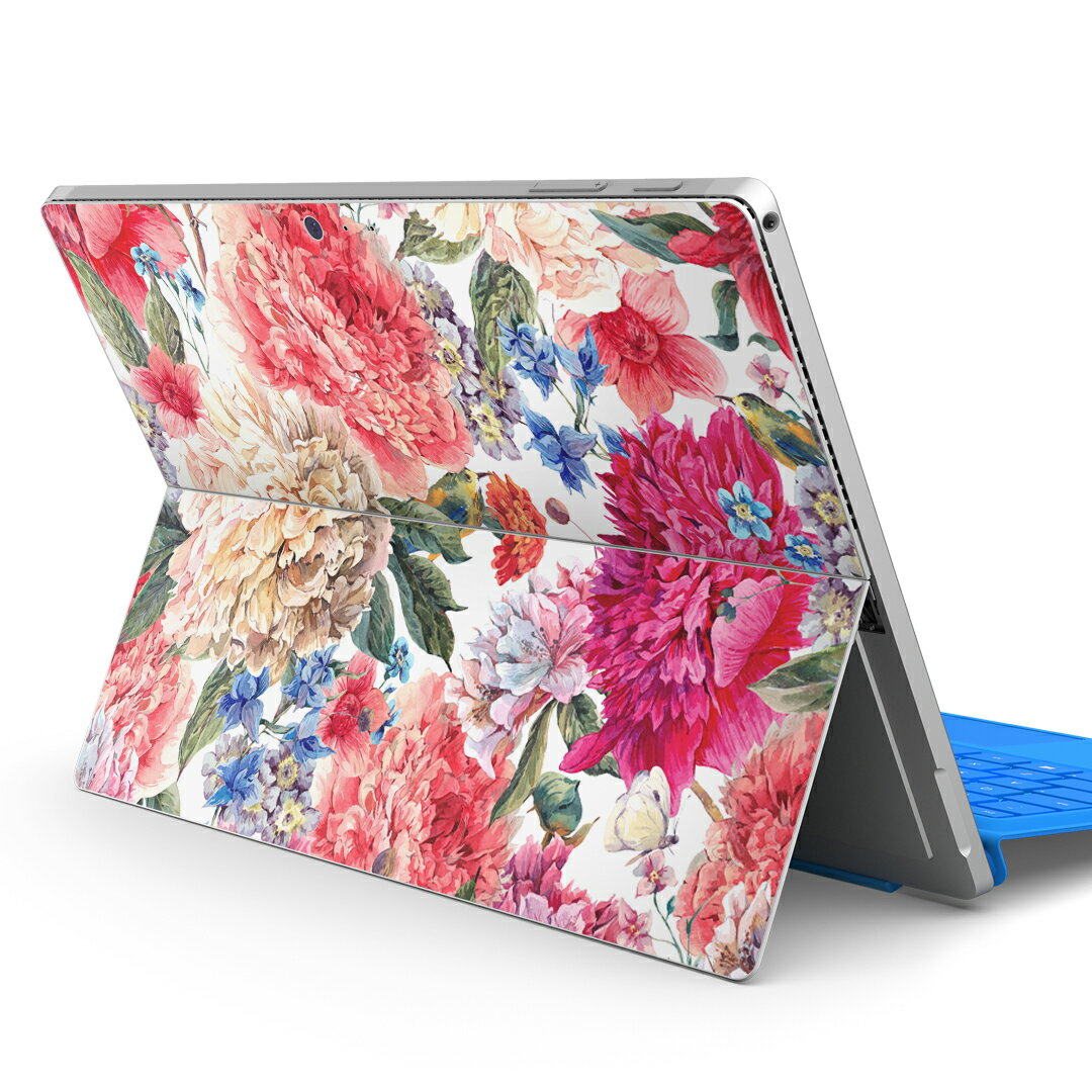 Surface Pro7 (2019) Pro6 Pro2017 pro4 用 スキンシール igsticker サーフェス ノートブック ノートパソコン カバー ケース フィルム ステッカー アクセサリー 保護 011883 花柄　赤　ピンク