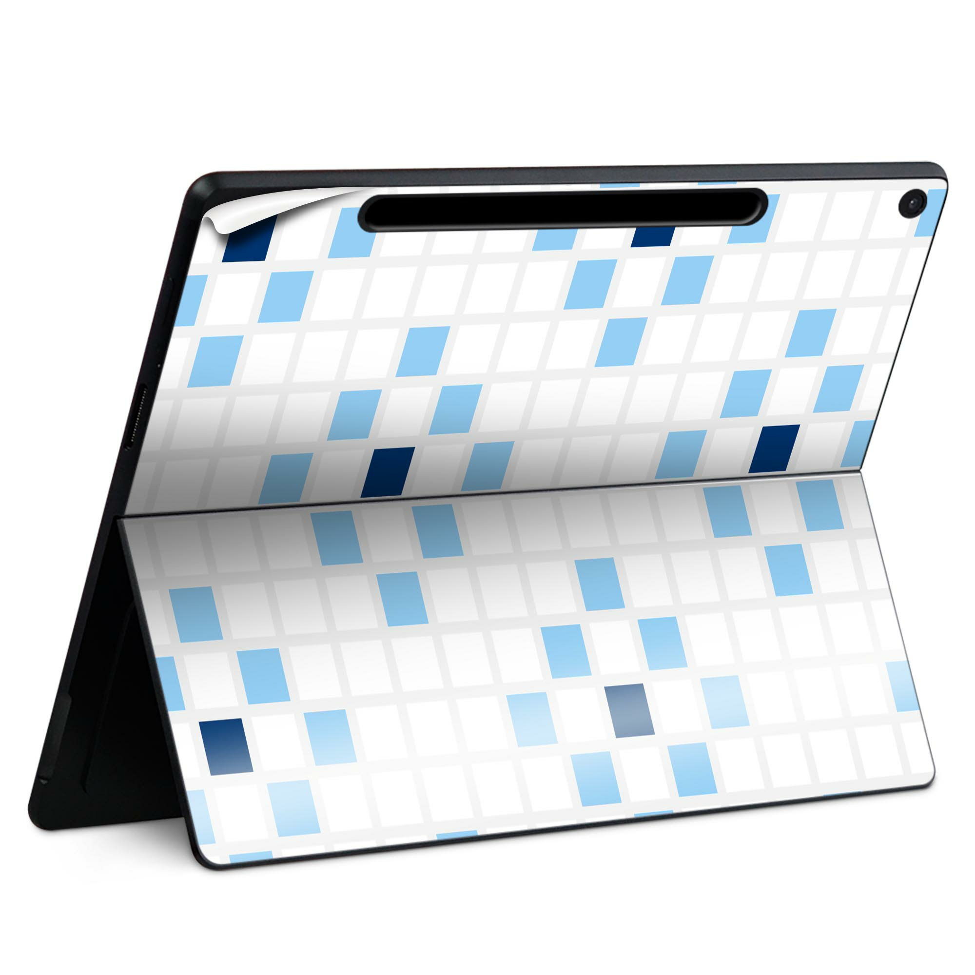 Surface Pro 12 インチ (2025) 用 スキンシール 全面スキンシール フル SurfacePro12 用 背面 底 ステッカー 保護シール 高品質再剥離性シート キャラクター かわいい 023396 女性　顔　人物 000108 タイル　四角　青　白