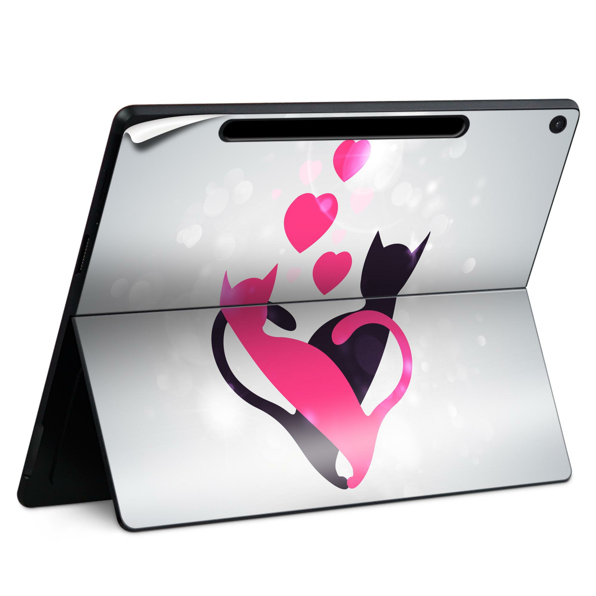Surface Pro 12 インチ (2025) 用 スキンシール 全面スキンシール フル SurfacePro12 用 背面 底 ステッカー 保護シール 高品質再剥離性シート キャラクター かわいい 023396 女性 顔 人物 000253 猫 ハート イラスト