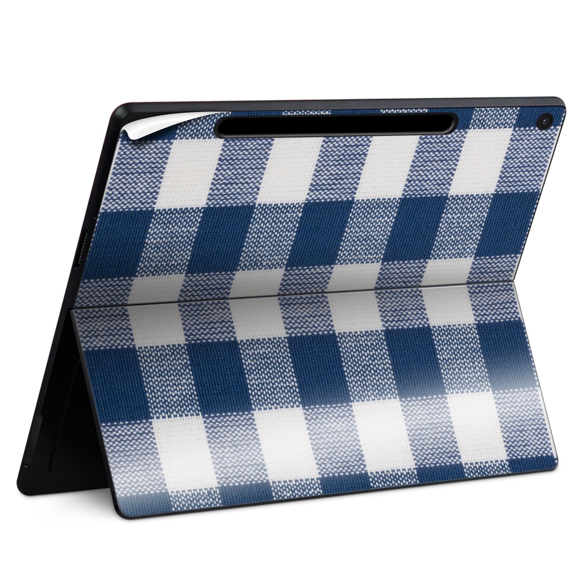 Surface Pro 12 インチ (2025) 用 スキンシール 全面スキンシール フル SurfacePro12 用 背面 底 ステッカー 保護シール 高品質再剥離性シート キャラクター かわいい 023396 女性　顔　人物 000907 チェック　青