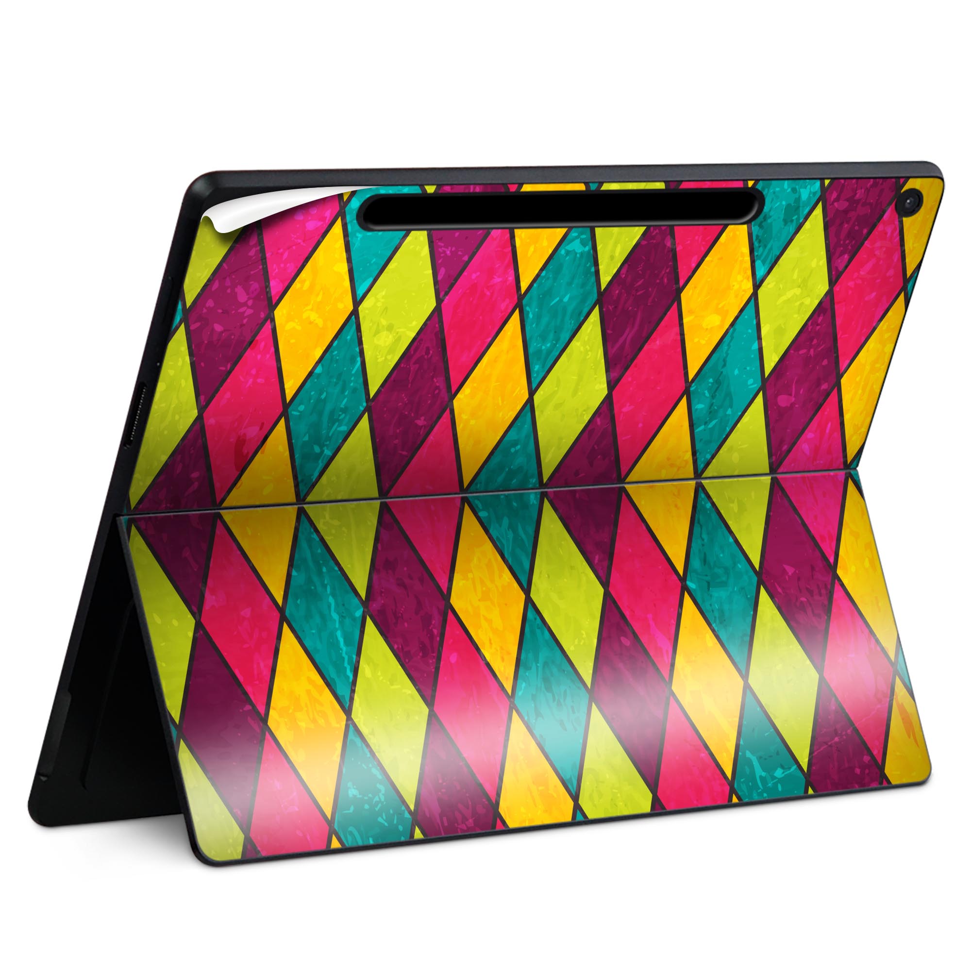 Surface Pro 12 インチ (2025) 用 スキンシール 全面スキンシール フル SurfacePro12 用 背面 底 ステッカー 保護シール 高品質再剥離性シート キャラクター かわいい 023396 女性　顔　人物 001004 カラフル　ステンドグラス風