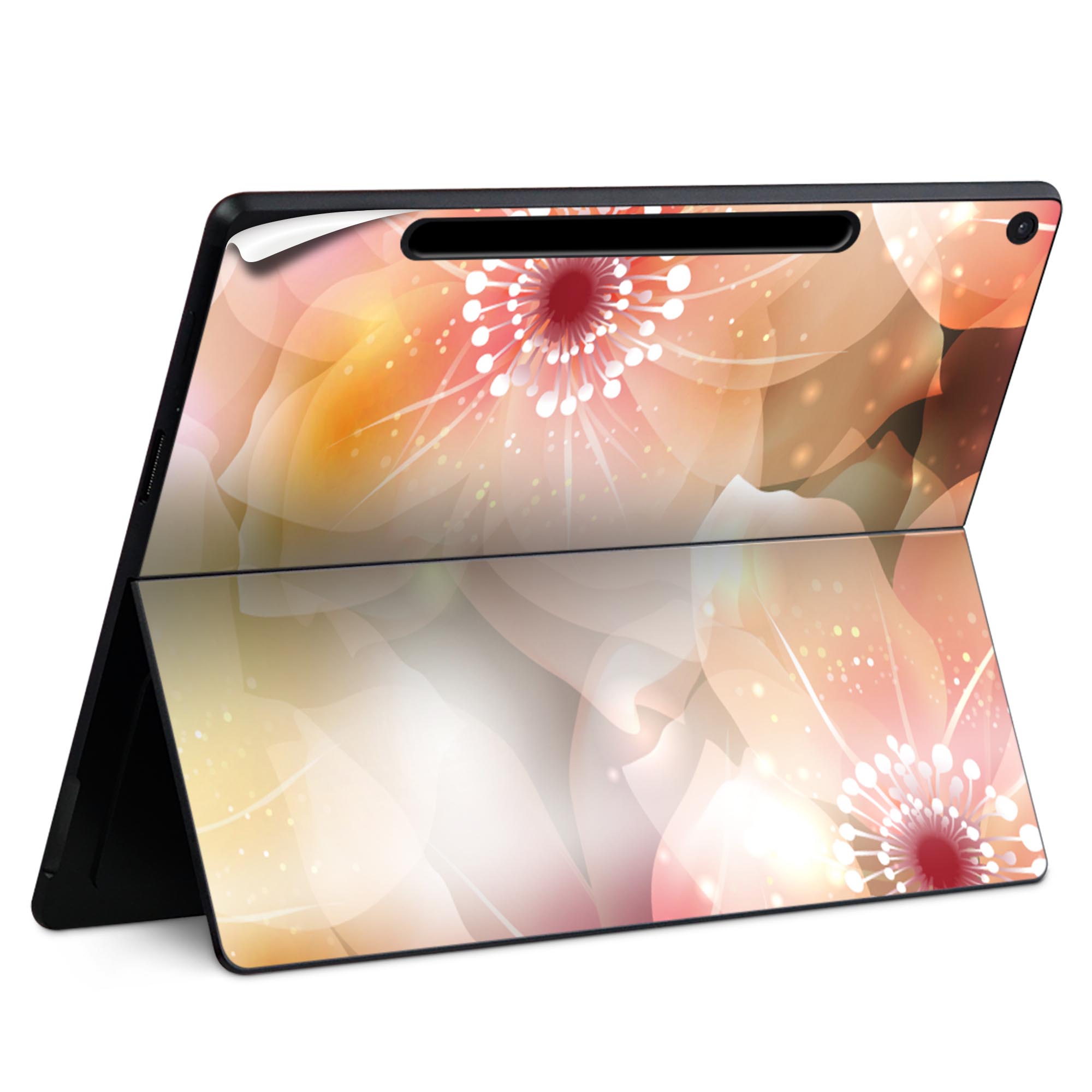 Surface Pro 12 インチ (2025) 用 スキンシール 全面スキンシール フル SurfacePro12 用 背面 底 ステッカー 保護シール 高品質再剥離性シート キャラクター かわいい 023396 女性 顔 人物 001971 花 ピンク