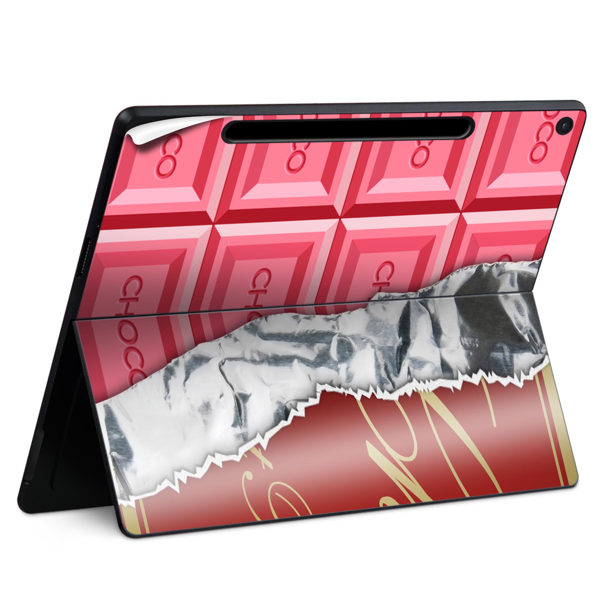 Surface Pro 12 インチ (2025) 用 スキンシール 全面スキンシール フル SurfacePro12 用 背面 底 ステッカー 保護シール 高品質再剥離性シート キャラクター かわいい 023396 女性 顔 人物 002444 チョコレート ピンク