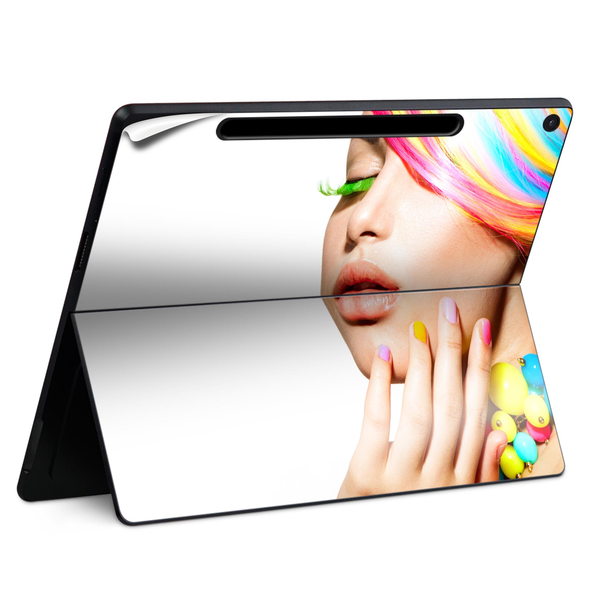 Surface Pro 12 インチ (2025) 用 スキンシール 全面スキンシール フル SurfacePro12 用 背面 底 ステッカー 保護シール 高品質再剥離性シート キャラクター かわいい 023396 女性　顔　人物 003637 人物　写真　カラフル