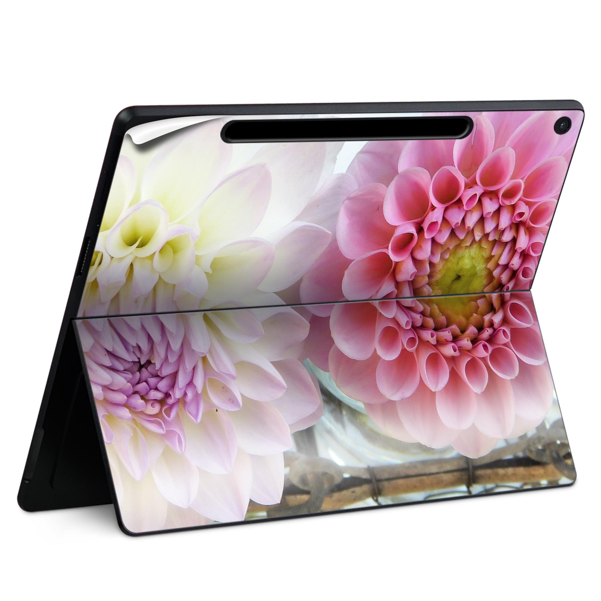 Surface Pro 12 インチ (2025) 用 スキンシール 全面スキンシール フル SurfacePro12 用 背面 底 ステッカー 保護シール 高品質再剥離性シート キャラクター かわいい 023396 女性　顔　人物 025816 花　ダリア