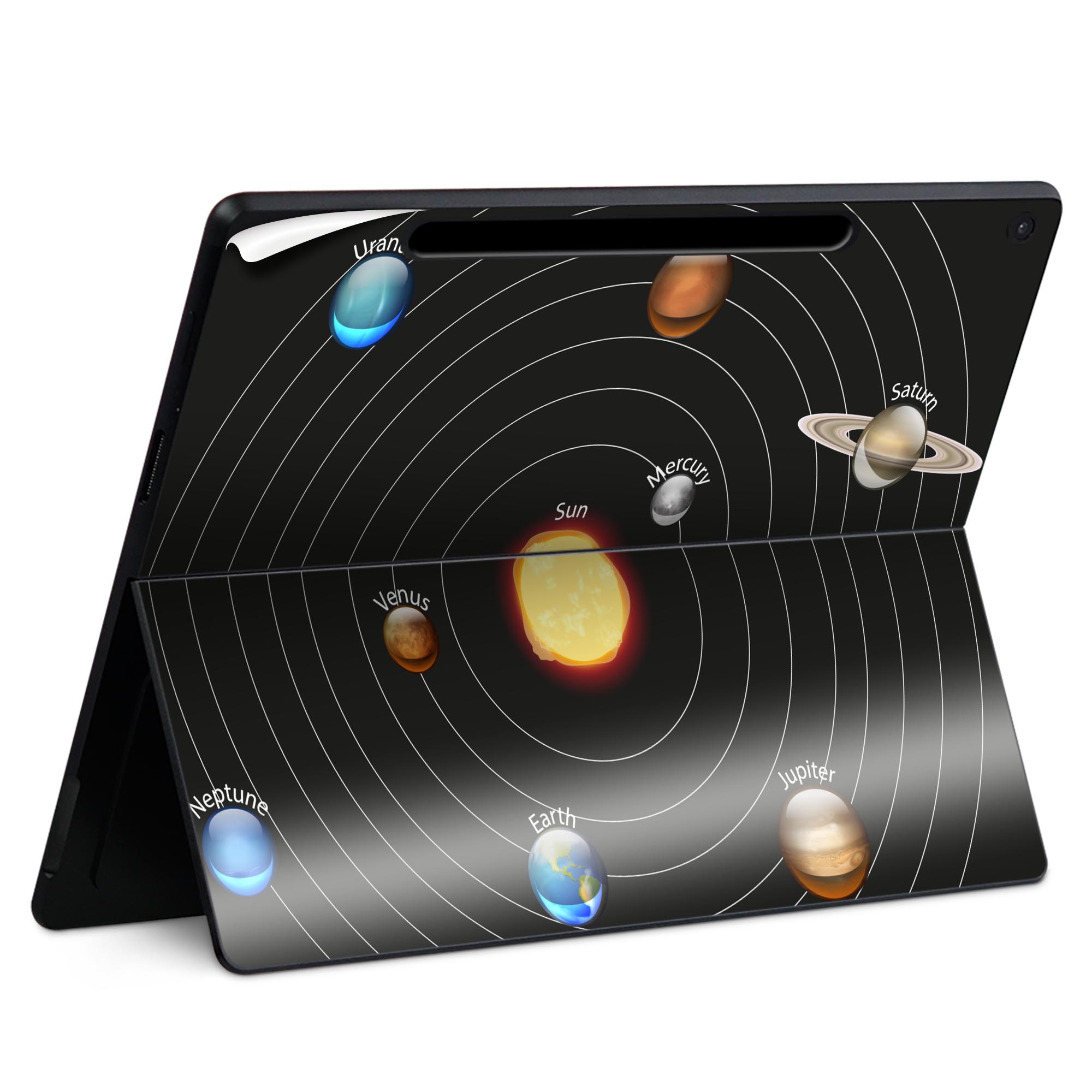 Surface Pro 12 インチ (2025) 用 スキンシール 全面スキンシール フル SurfacePro12 用 背面 底 ステッカー 保護シール 高品質再剥離性シート キャラクター かわいい 023396 女性 顔 人物 033439 solar system 太陽系