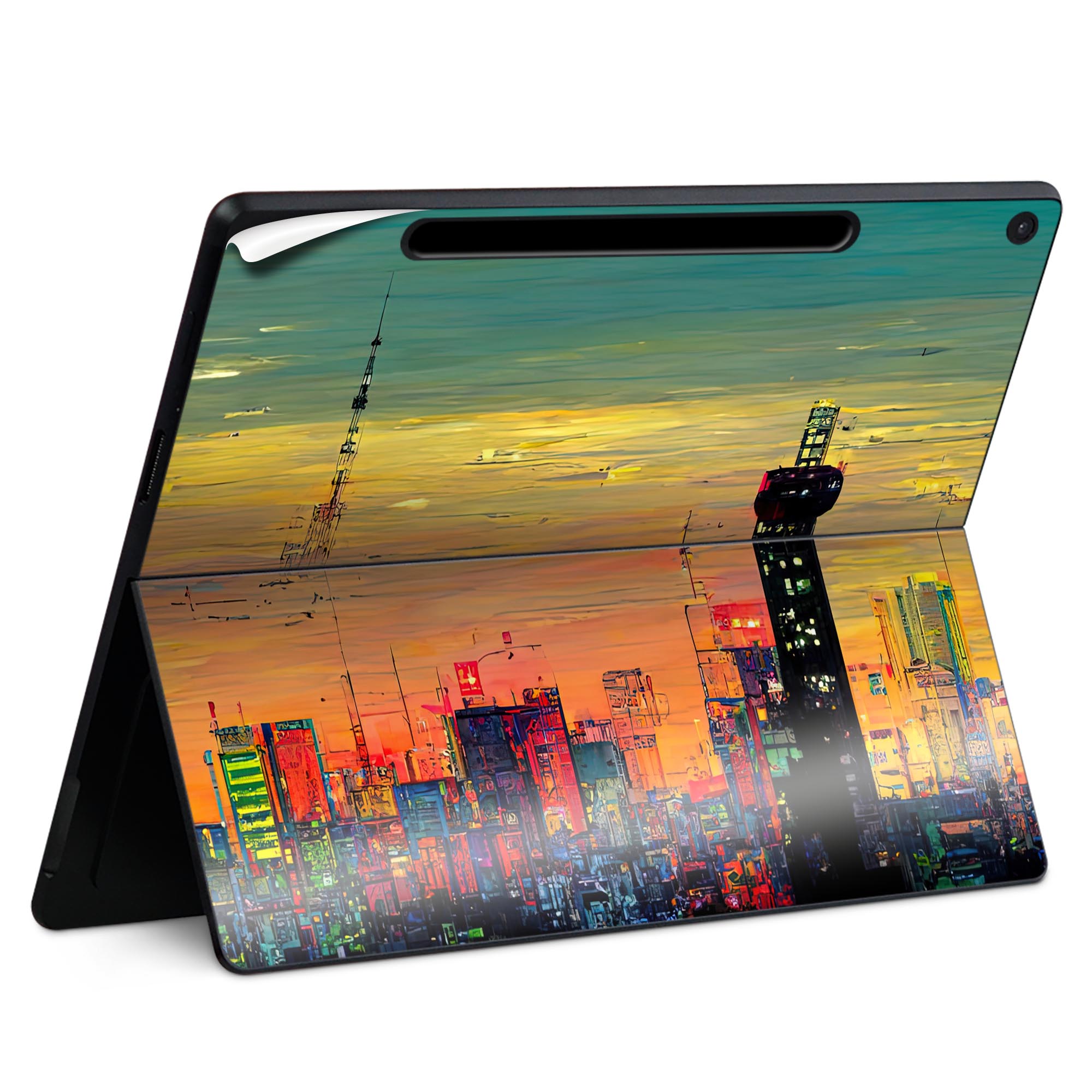 Surface Pro 12 インチ (2025) 用 スキンシール 全面スキンシール フル SurfacePro12 用 背面 底 ステッカー 保護シール 高品質再剥離性シート キャラクター かわいい 023396 女性　顔　人物 033554 街並み　夕方
