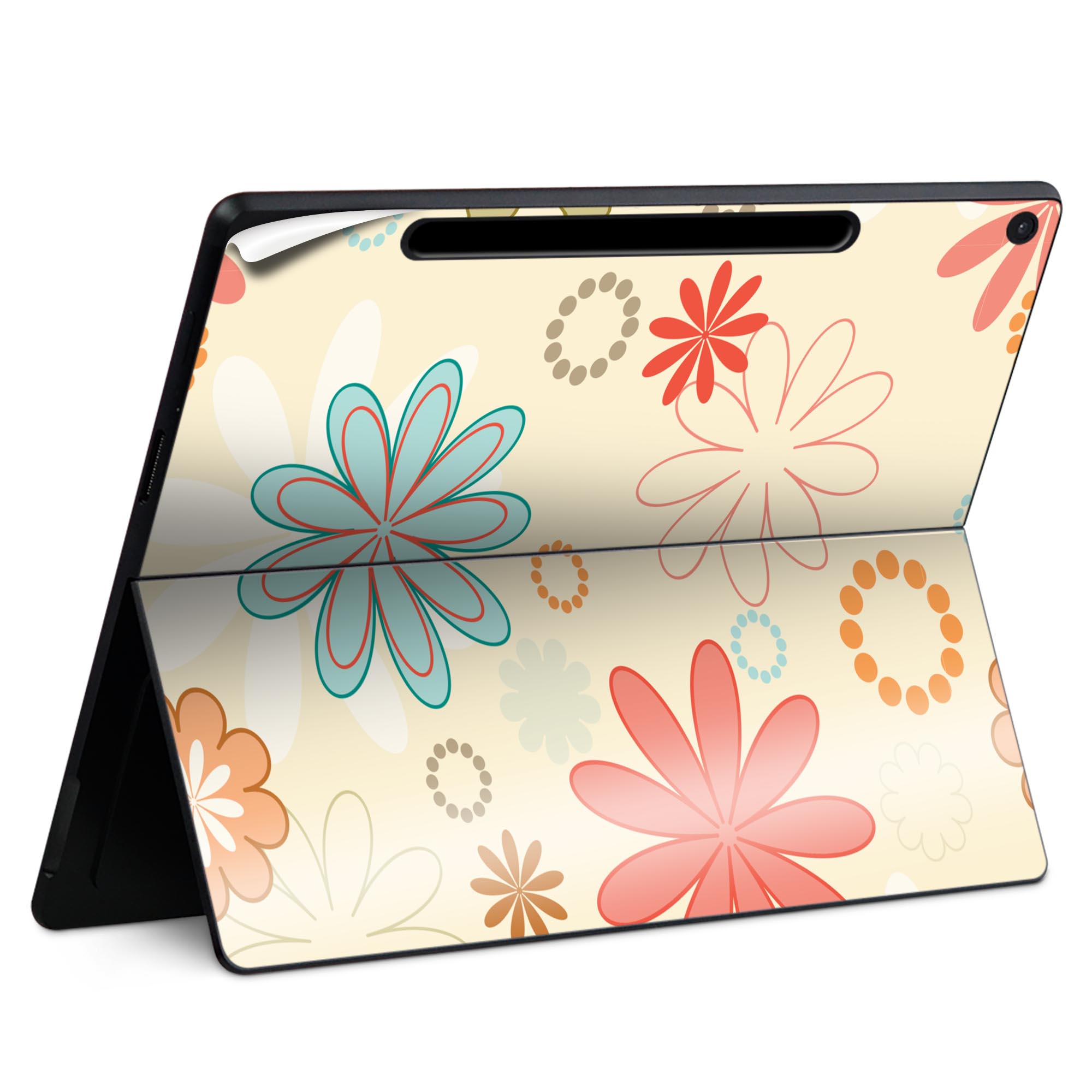 Surface Pro 12 インチ (2025) 用 スキンシール 全面スキンシール フル SurfacePro12 用 背面 底 ステッカー 保護シール 高品質再剥離性シート キャラクター かわいい 023396 女性　顔　人物 004213 花　模様　カラフル