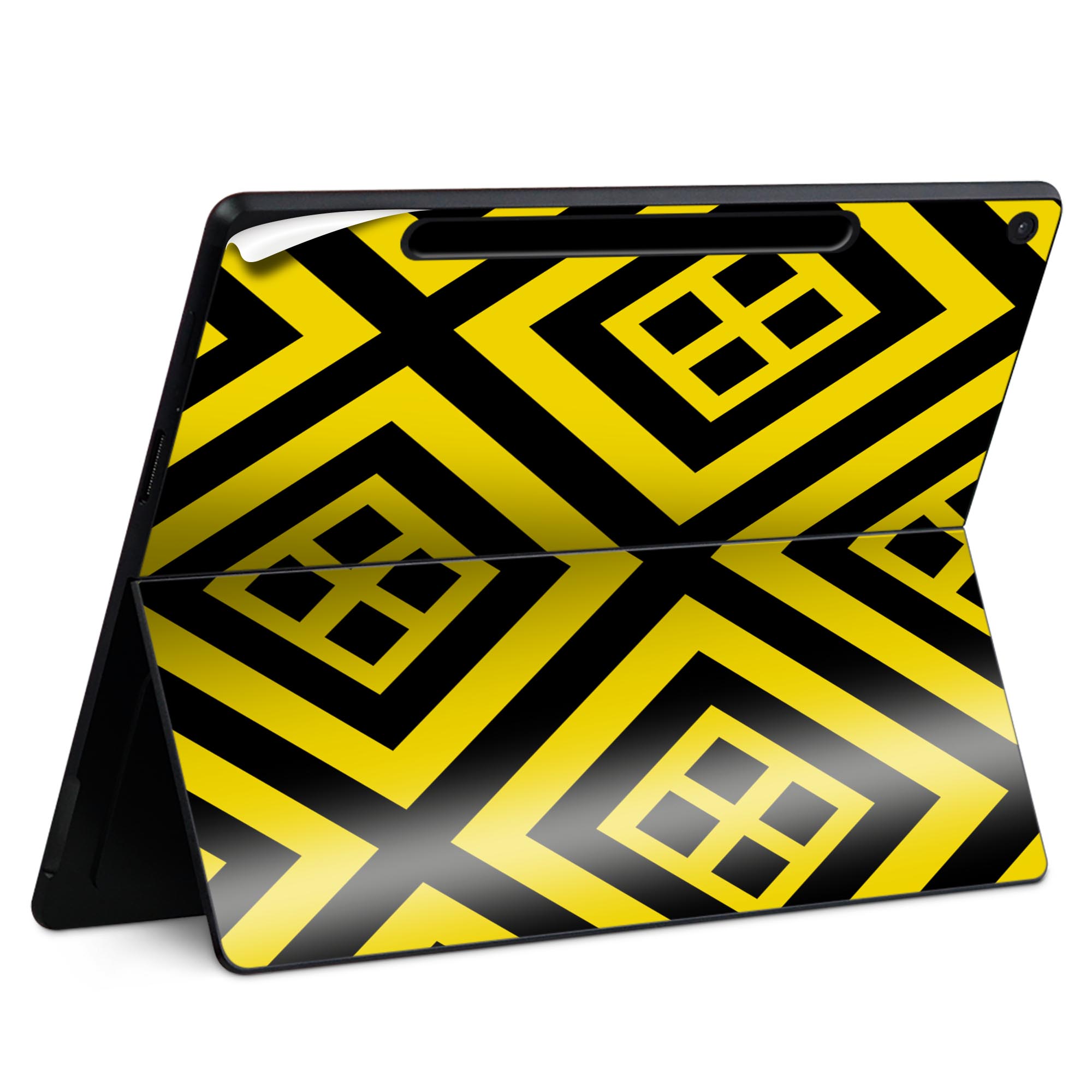 Surface Pro 12 インチ (2025) 用 スキンシール 全面スキンシール フル SurfacePro12 用 背面 底 ステッカー 保護シール 高品質再剥離性シート キャラクター かわいい 023396 女性 顔 人物 004294 模様 黄色 黒