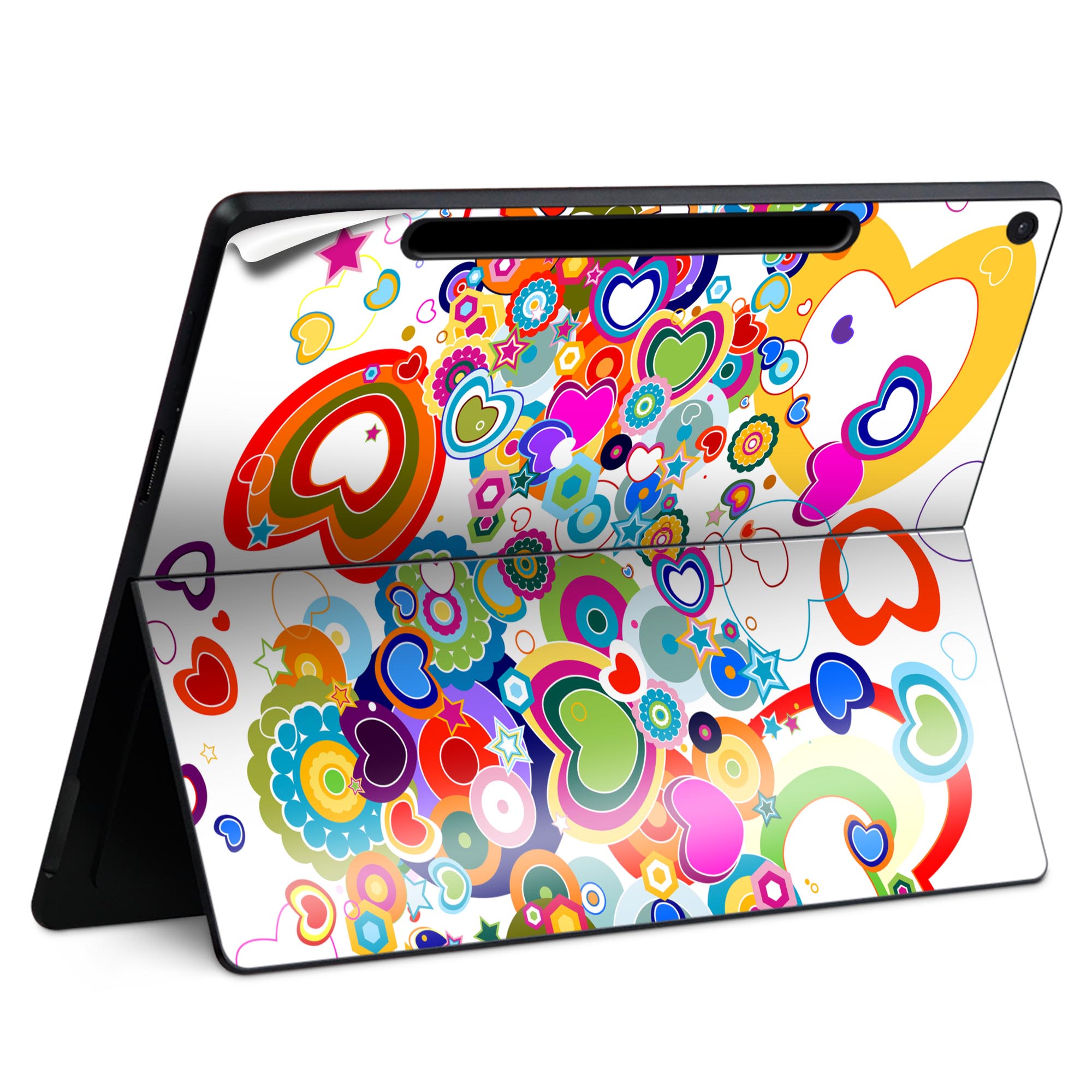 Surface Pro 12 インチ (2025) 用 スキンシール 全面スキンシール フル SurfacePro12 用 背面 底 ステッカー 保護シール 高品質再剥離性シート キャラクター かわいい 023396 女性 顔 人物 004640 ハート カラフル