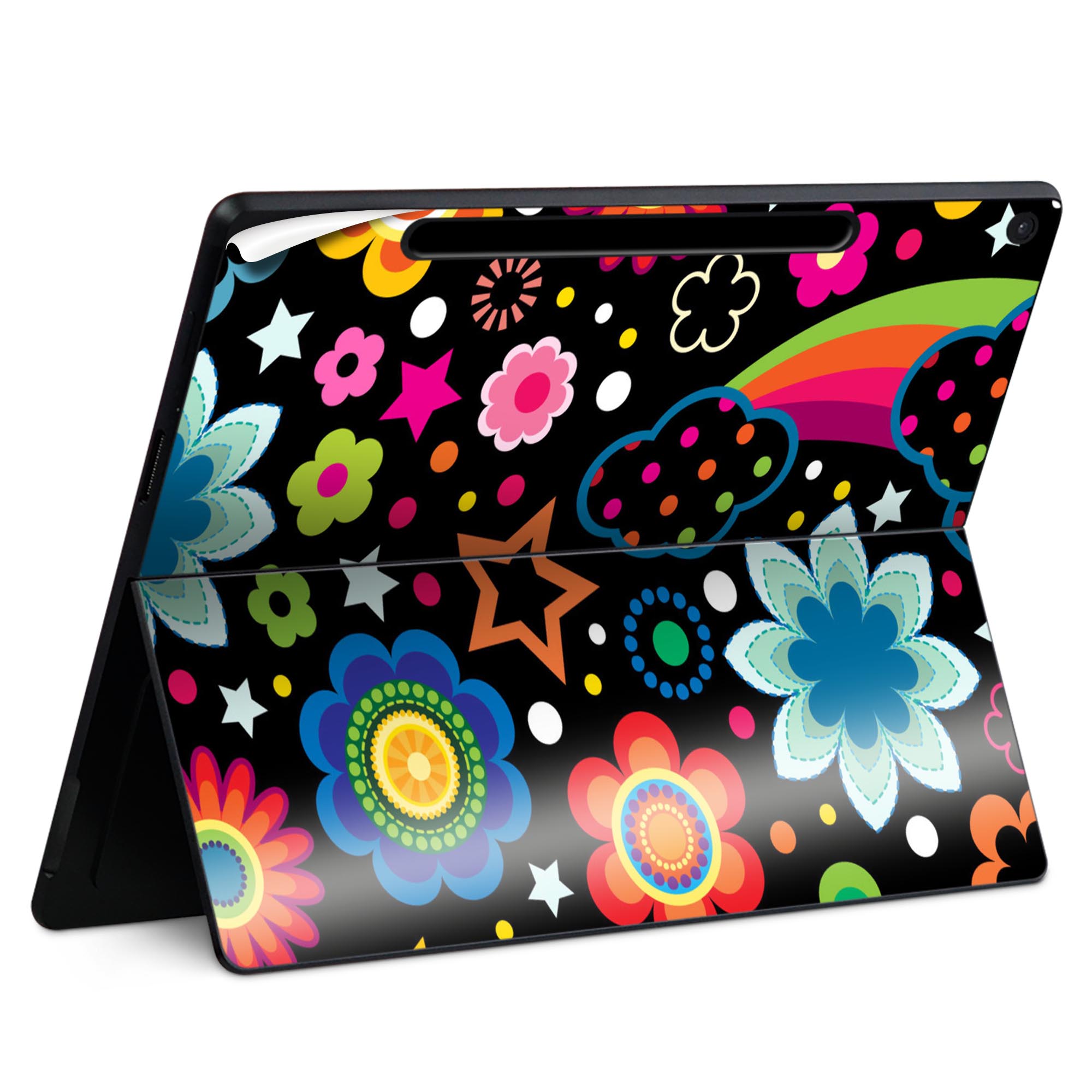 Surface Pro 12 インチ (2025) 用 スキンシール 全面スキンシール フル SurfacePro12 用 背面 底 ステッカー 保護シール 高品質再剥離性シート キャラクター かわいい 023396 女性　顔　人物 004643 花　星　カラフル