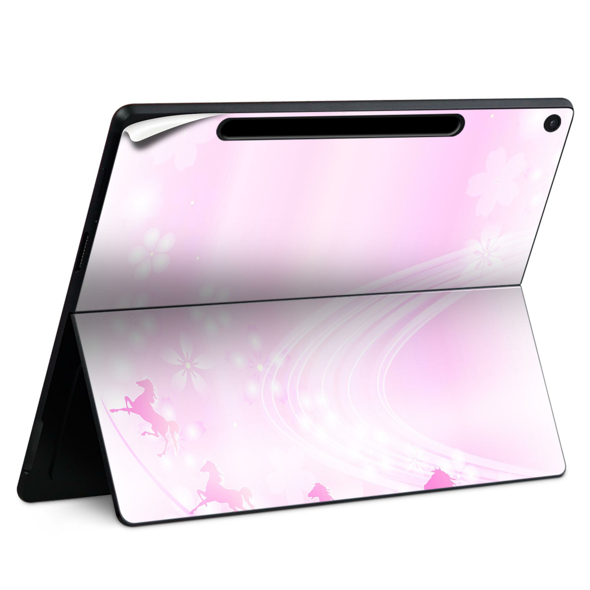 Surface Pro 12 インチ (2025) 用 スキンシール 全面スキンシール フル SurfacePro12 用 背面 底 ステッカー 保護シール 高品質再剥離性シート キャラクター かわいい 023396 女性 顔 人物 004925 馬 桜 ピンク