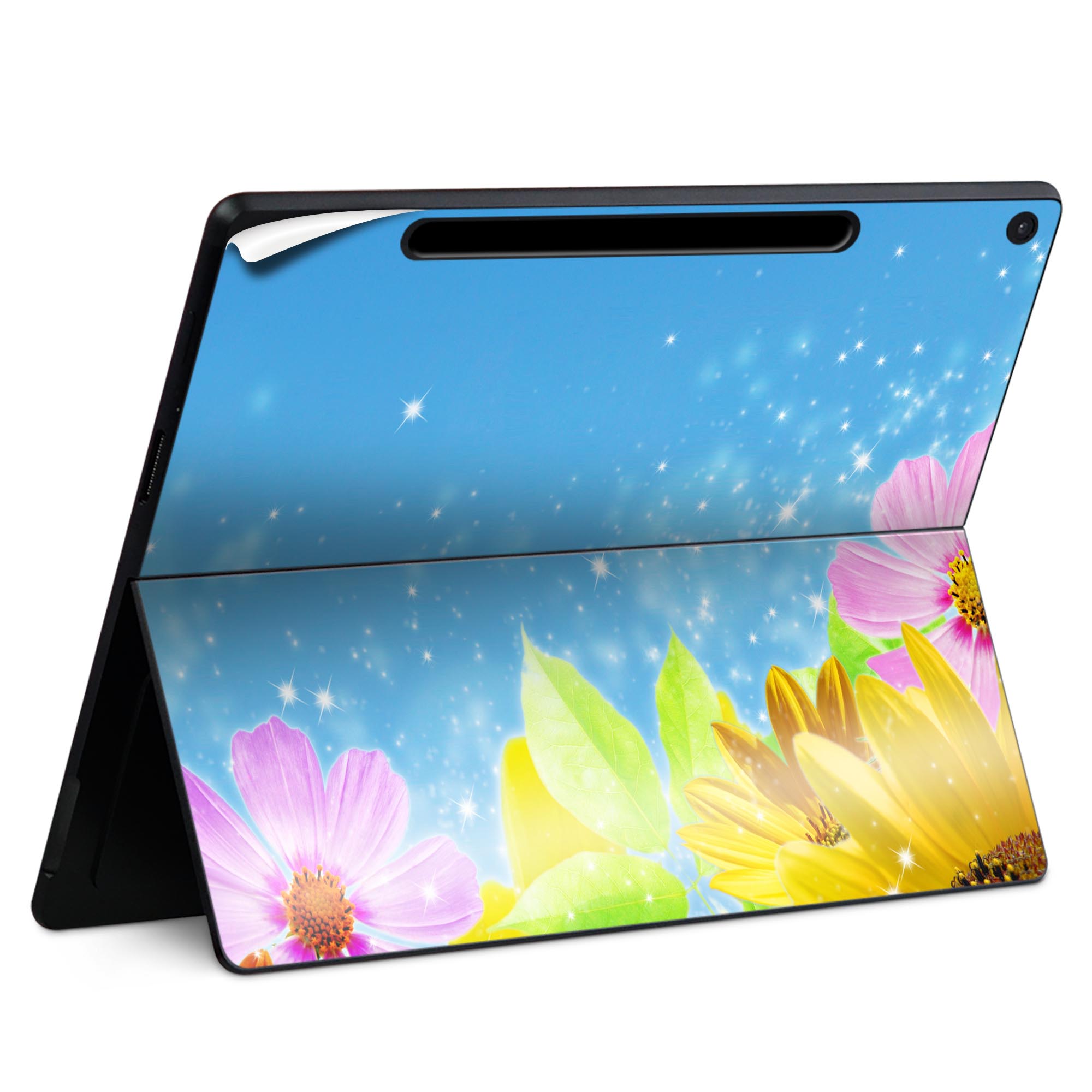 Surface Pro 12 インチ (2025) 用 スキンシール 全面スキンシール フル SurfacePro12 用 背面 底 ステッカー 保護シール 高品質再剥離性シート キャラクター かわいい 023396 女性 顔 人物 004954 花 コスモス ひまわり