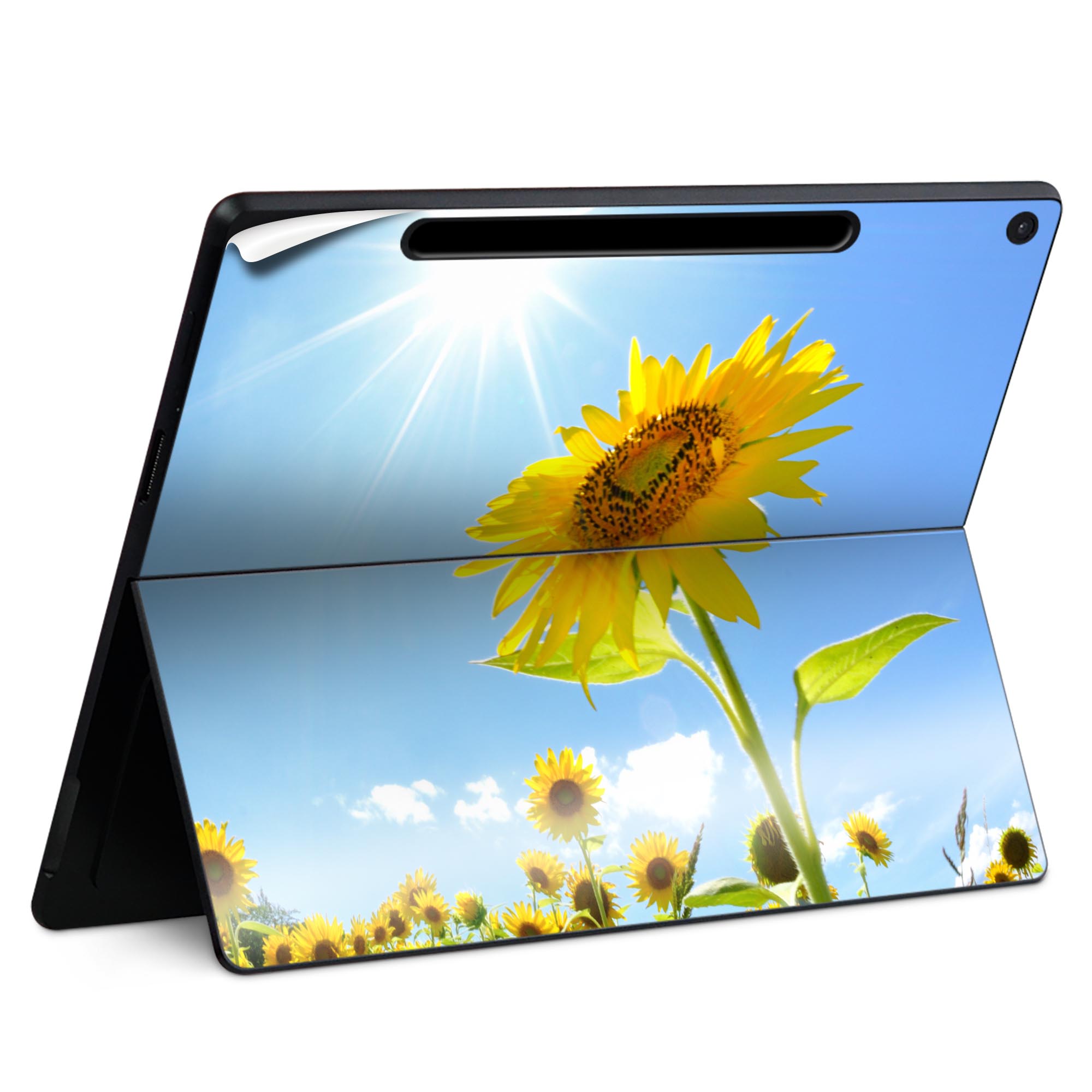 Surface Pro 12 インチ (2025) 用 スキンシール 全面スキンシール フル SurfacePro12 用 背面 底 ステッカー 保護シール 高品質再剥離性シート キャラクター かわいい 023396 女性 顔 人物 005089 ひまわり 写真 太陽