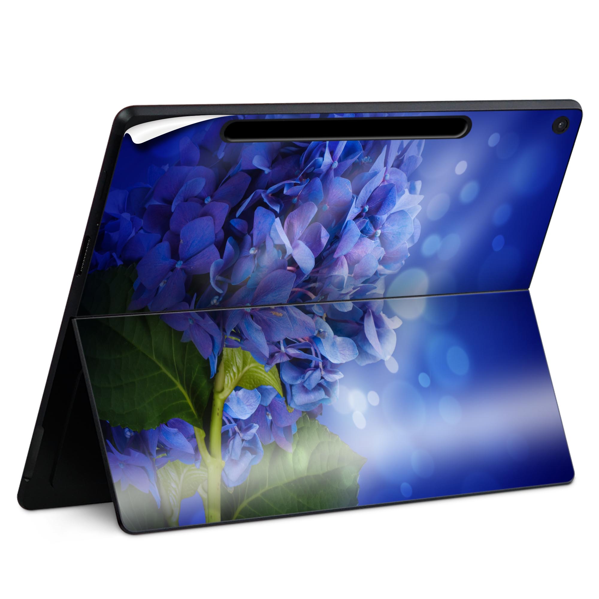 Surface Pro 12 インチ (2025) 用 スキンシール 全面スキンシール フル SurfacePro12 用 背面 底 ステッカー 保護シール 高品質再剥離性シート キャラクター かわいい 023396 女性　顔　人物 005238 花　あじさい　青