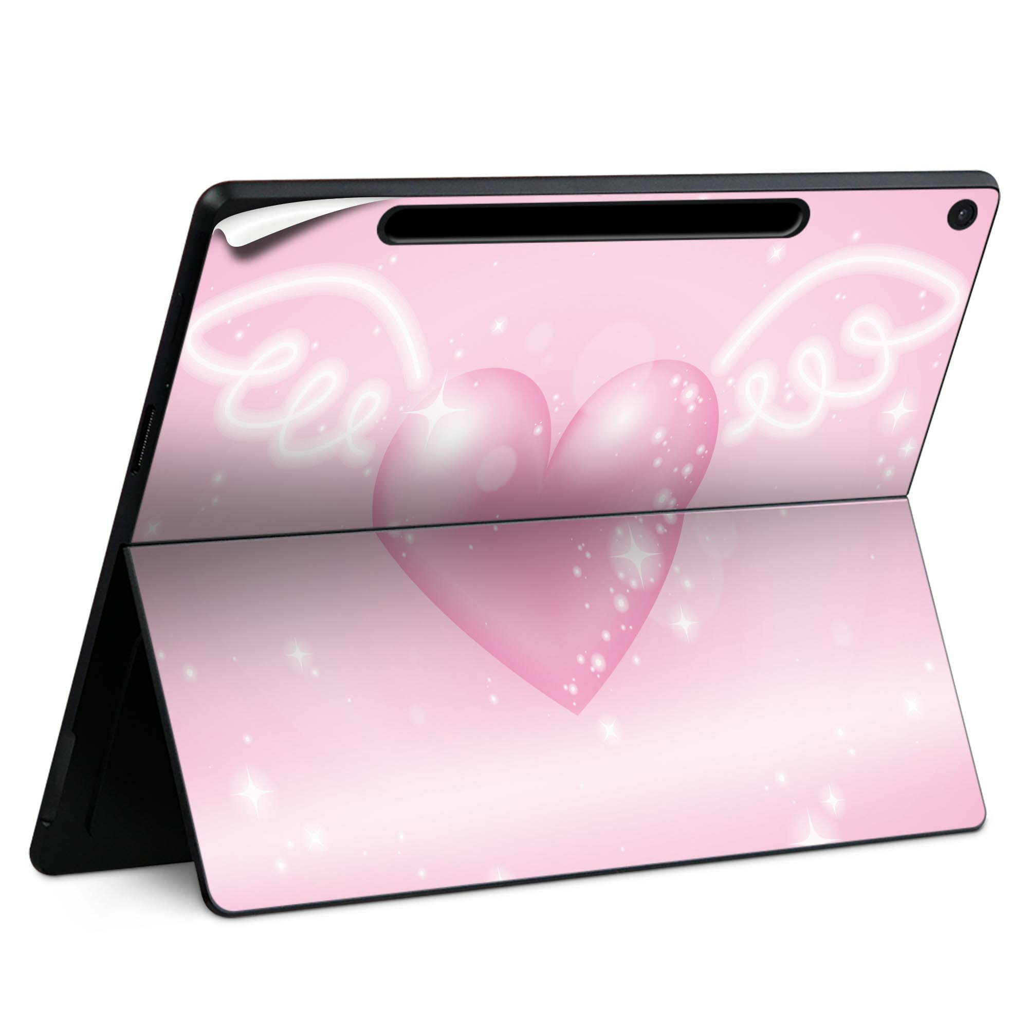 Surface Pro 12 インチ (2025) 用 スキンシール 全面スキンシール フル SurfacePro12 用 背面 底 ステッカー 保護シール 高品質再剥離性シート キャラクター かわいい 023396 女性 顔 人物 005260 ハート 羽 ピンク