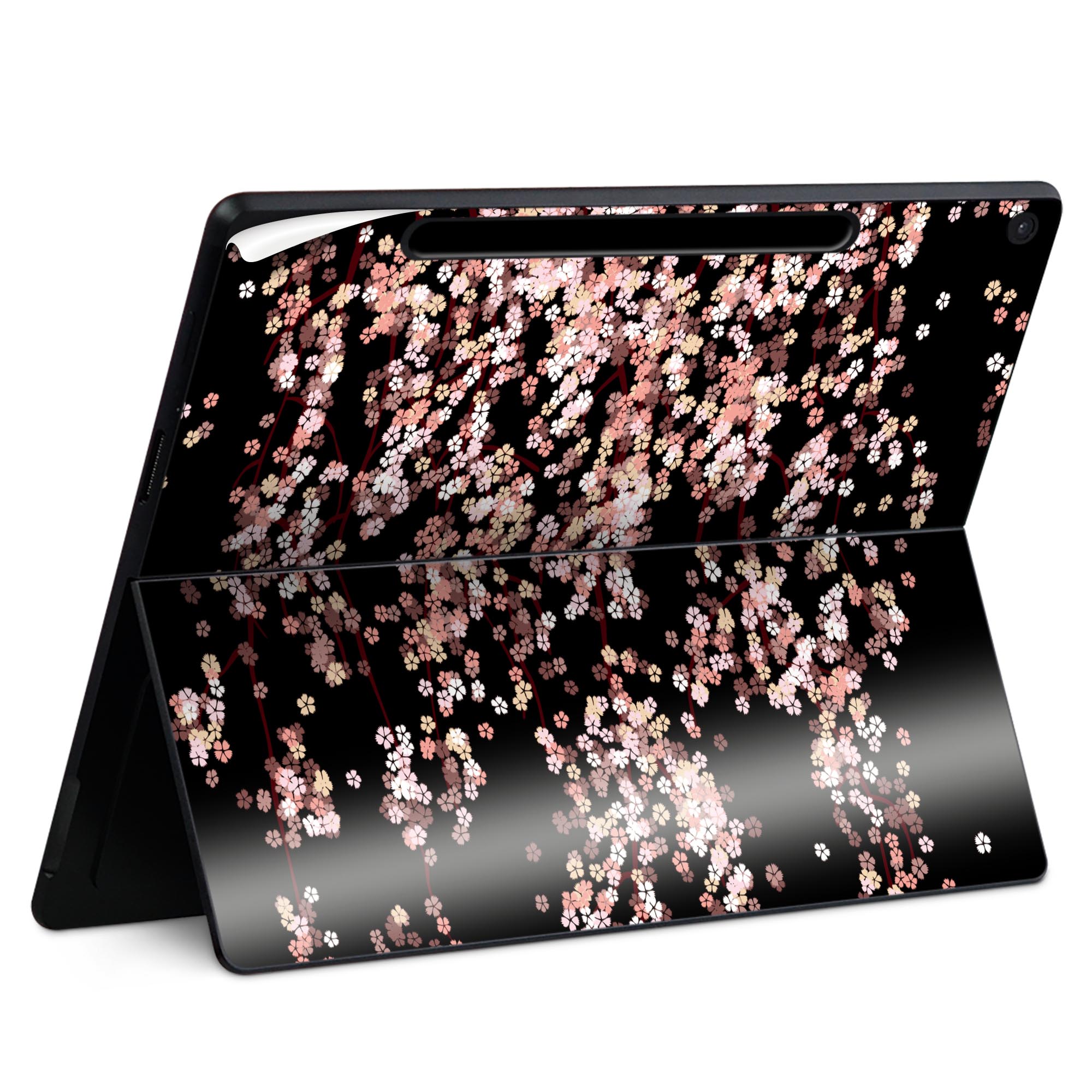 Surface Pro 12 インチ (2025) 用 スキンシール 全面スキンシール フル SurfacePro12 用 背面 底 ステッカー 保護シール 高品質再剥離性シート キャラクター かわいい 023396 女性 顔 人物 005308 桜 ピンク 黒