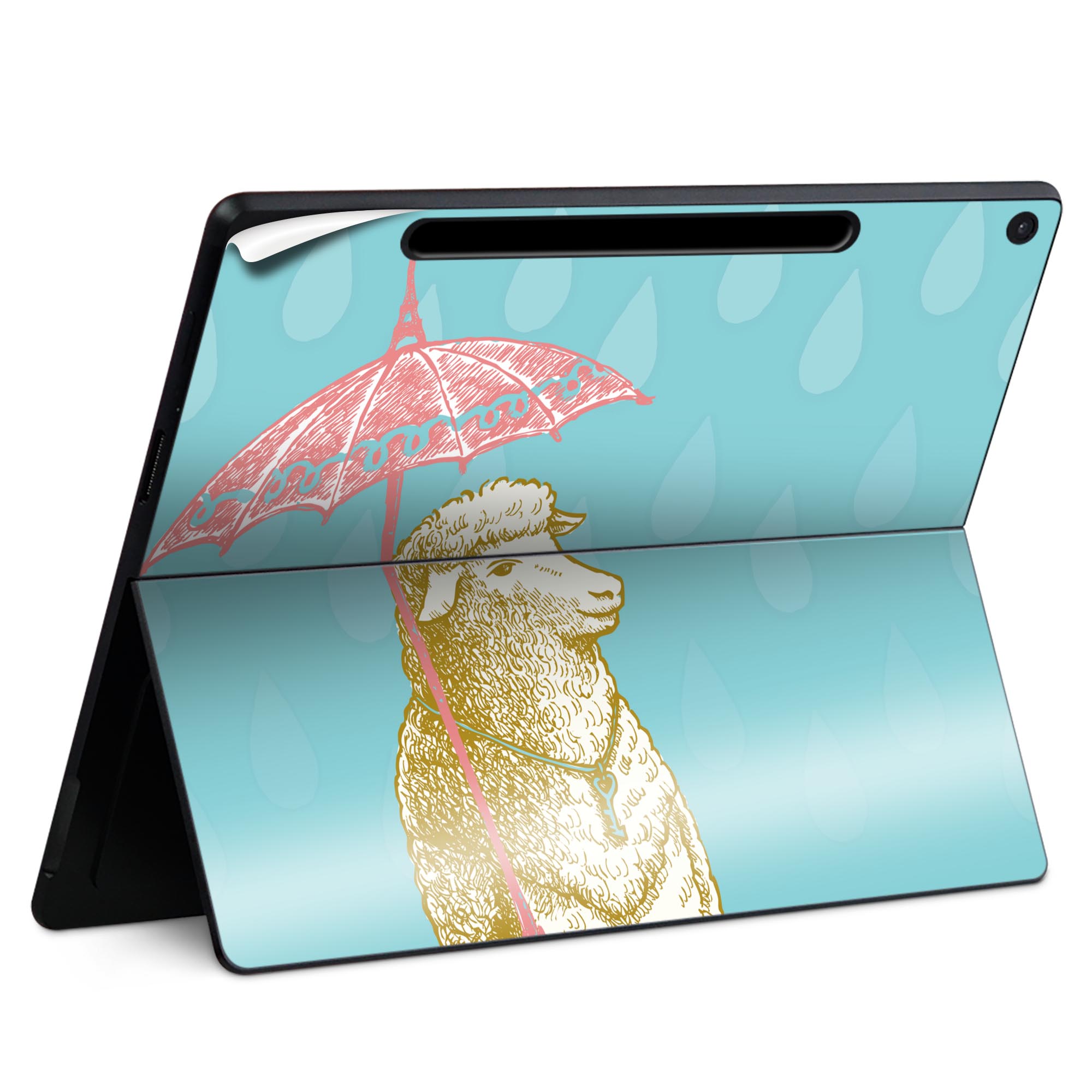 Surface Pro 12 インチ (2025) 用 スキンシール 全面スキンシール フル SurfacePro12 用 背面 底 ステッカー 保護シール 高品質再剥離性シート キャラクター かわいい 023396 女性　顔　人物 005426 ひつじ　雨　イラスト