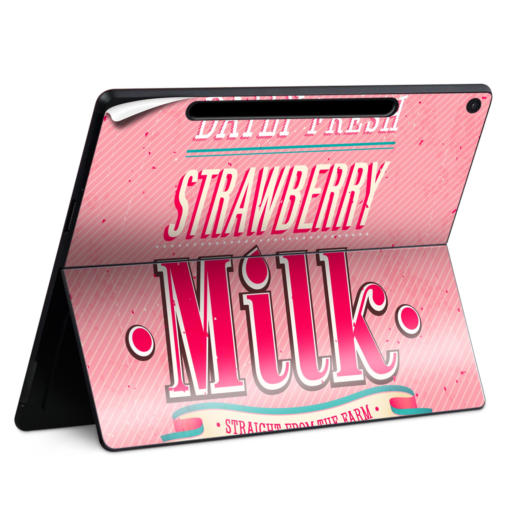 Surface Pro 12 インチ (2025) 用 スキンシール 全面スキンシール フル SurfacePro12 用 背面 底 ステッカー 保護シール 高品質再剥離性シート キャラクター かわいい 023396 女性 顔 人物 006184 イチゴ 苺 英語 文字