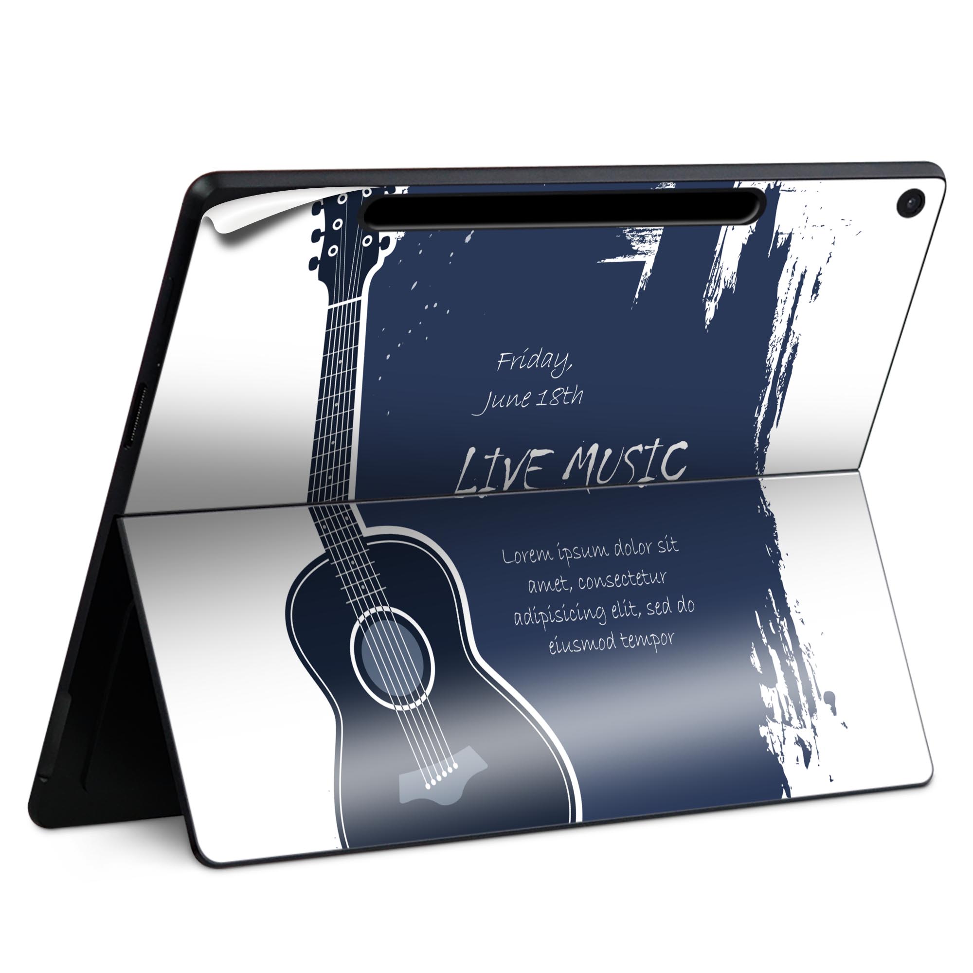 Surface Pro 12 インチ (2025) 用 スキンシール 全面スキンシール フル SurfacePro12 用 背面 底 ステッカー 保護シール 高品質再剥離性シート キャラクター かわいい 023396 女性　顔　人物 006261 ギター　英語　文字