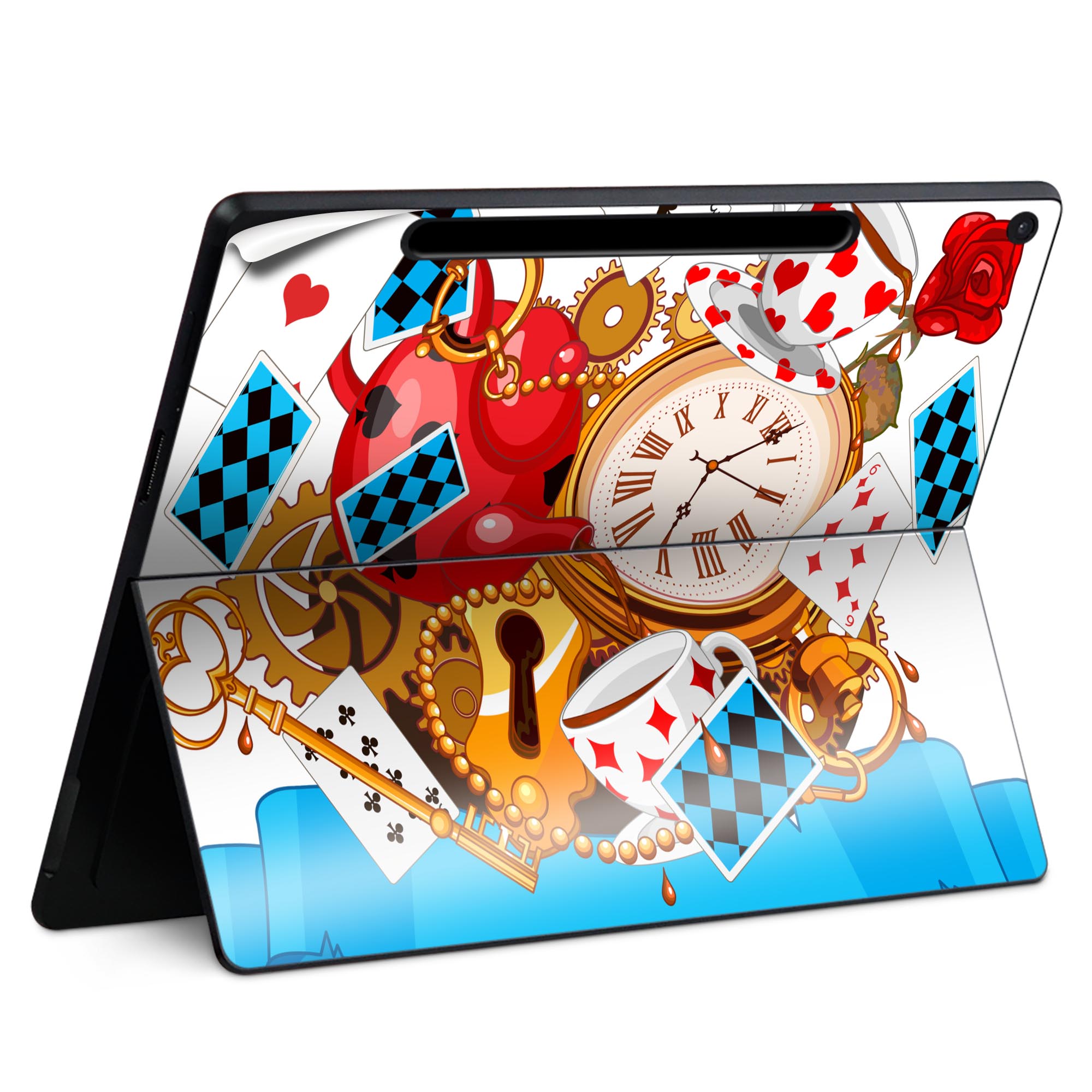 Surface Pro 12 インチ (2025) 用 スキンシール 全面スキンシール フル SurfacePro12 用 背面 底 ステッカー 保護シール 高品質再剥離性シート キャラクター かわいい 023396 女性　顔　人物 006790 アリス　トランプ