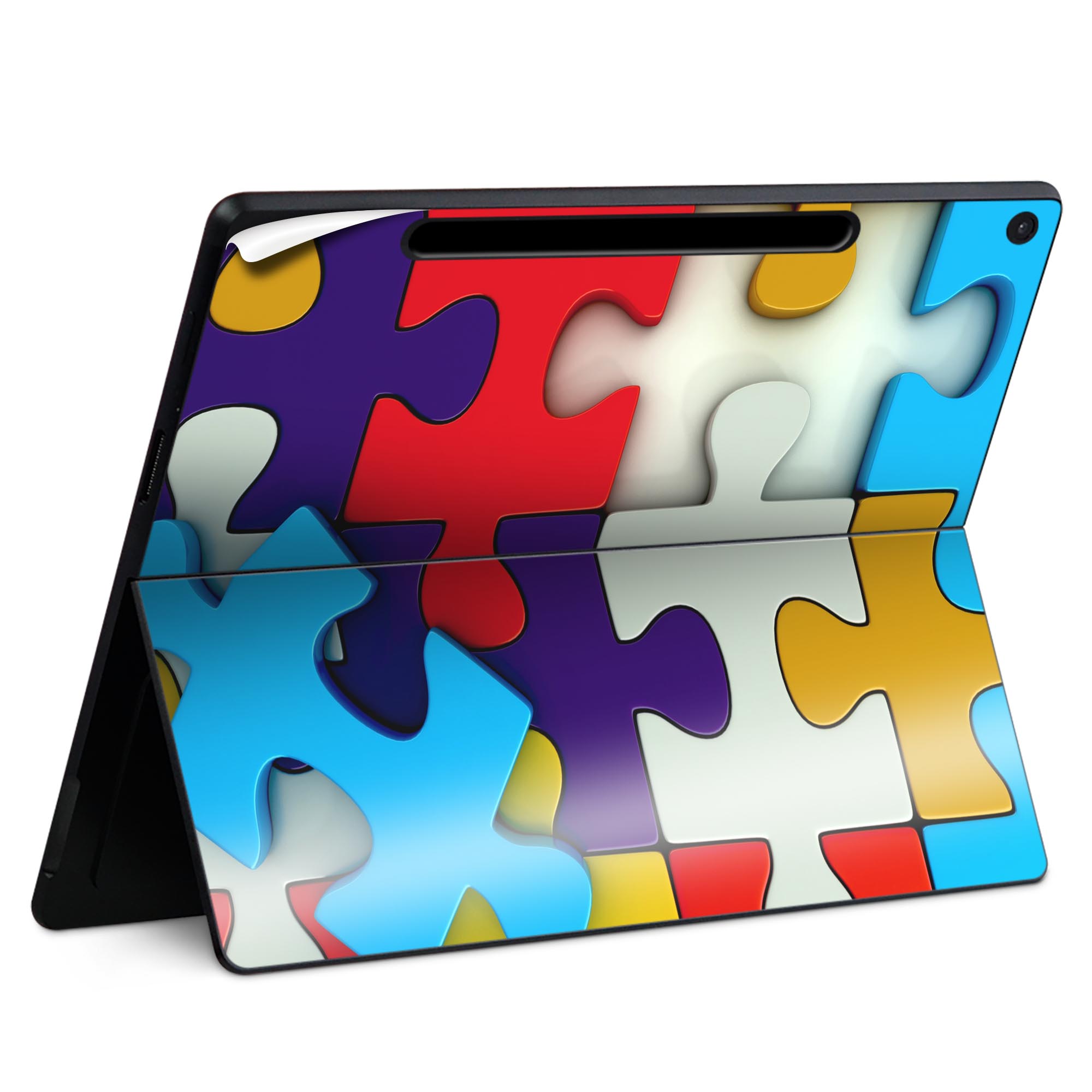 Surface Pro 12 インチ (2025) 用 スキンシール 全面スキンシール フル SurfacePro12 用 背面 底 ステッカー 保護シール 高品質再剥離性シート キャラクター かわいい 023396 女性 顔 人物 006902 パズル カラフル