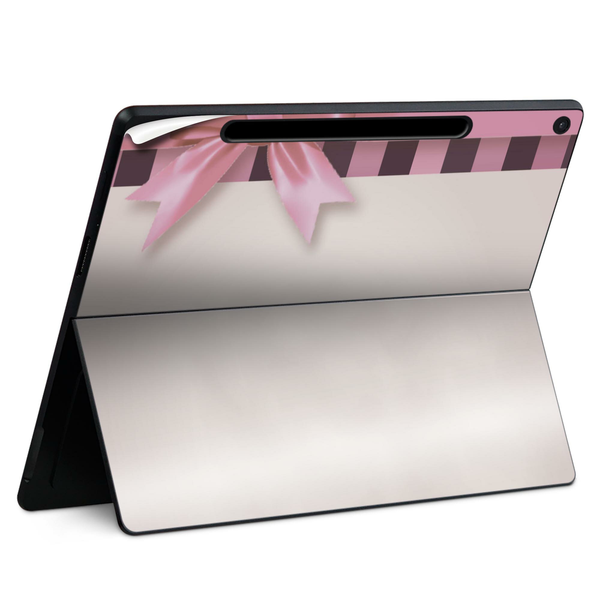 Surface Pro 12 インチ (2025) 用 スキンシール 全面スキンシール フル SurfacePro12 用 背面 底 ステッカー 保護シール 高品質再剥離性シート キャラクター かわいい 023396 女性　顔　人物 007243 ストライプ　リボン