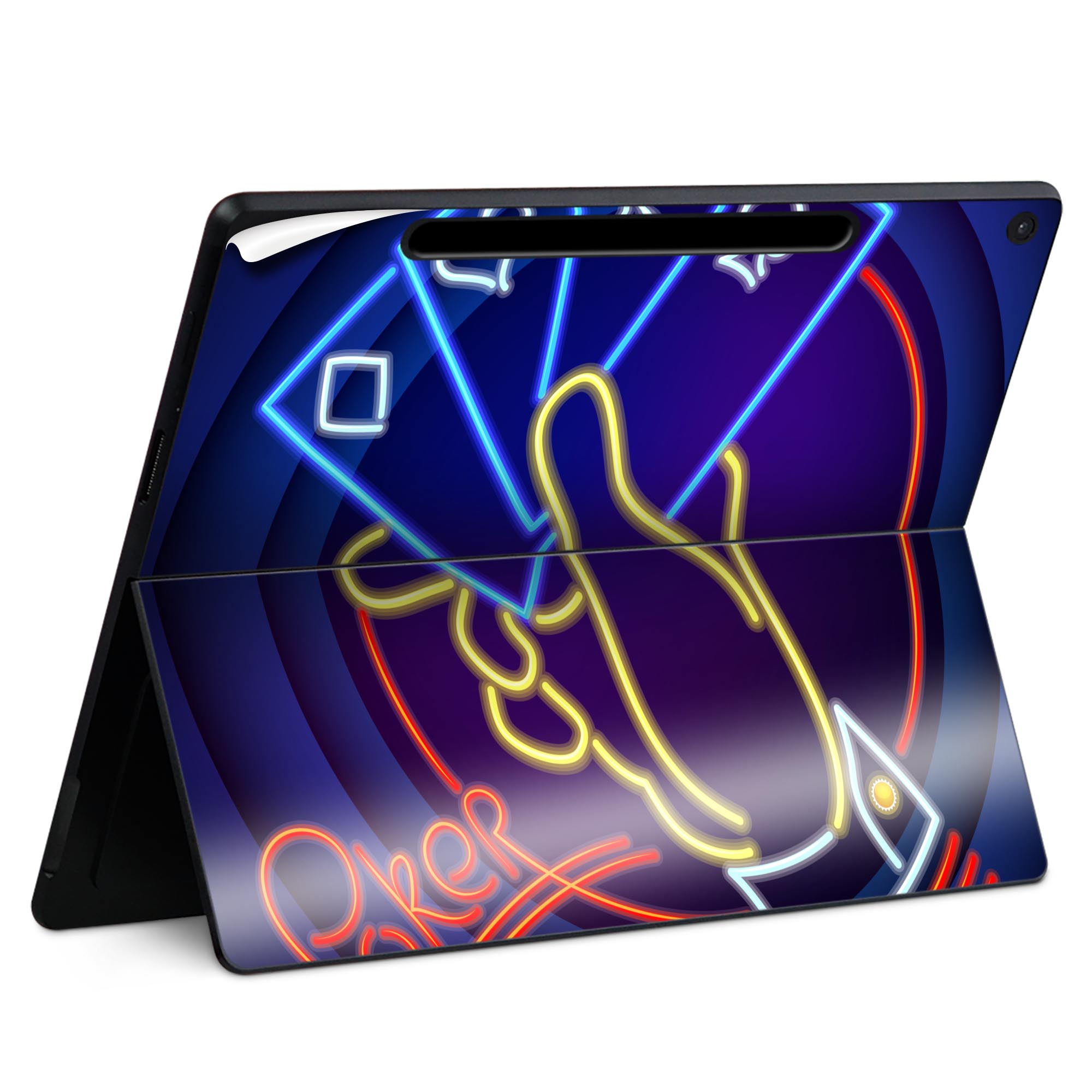 Surface Pro 12 インチ (2025) 用 スキンシール 全面スキンシール フル SurfacePro12 用 背面 底 ステッカー 保護シール 高品質再剥離性シート キャラクター かわいい 023396 女性　顔　人物 007414 トランプ　ネオン　ポーカー　カジノ