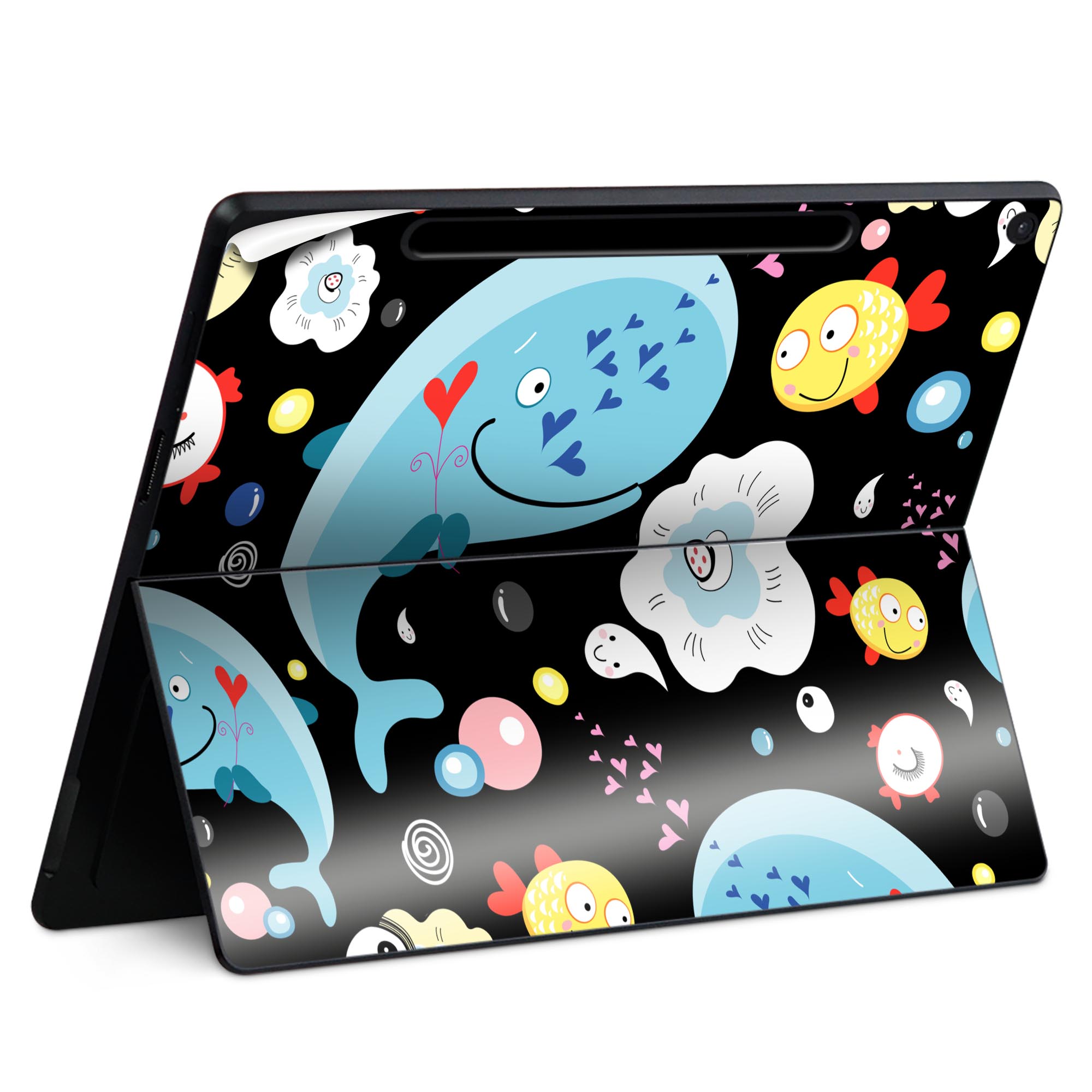 Surface Pro 12 インチ (2025) 用 スキンシール 全面スキンシール フル SurfacePro12 用 背面 底 ステッカー 保護シール 高品質再剥離性シート キャラクター かわいい 023396 女性 顔 人物 007714 くじら 海 魚 キャラクター 模様