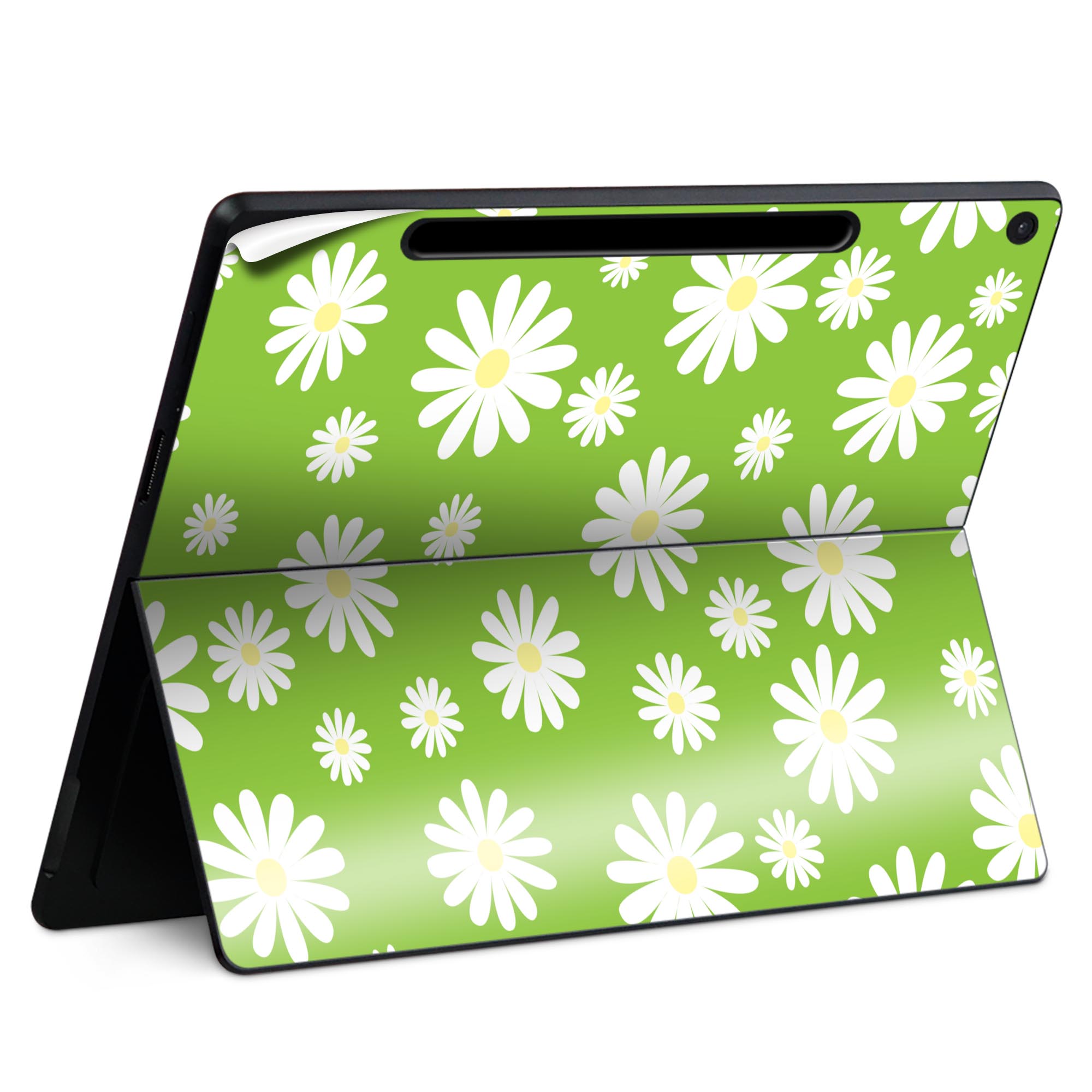 Surface Pro 12 インチ (2025) 用 スキンシール 全面スキンシール フル SurfacePro12 用 背面 底 ステッカー 保護シール 高品質再剥離性シート キャラクター かわいい 023396 女性 顔 人物 007716 花 模様 黄緑
