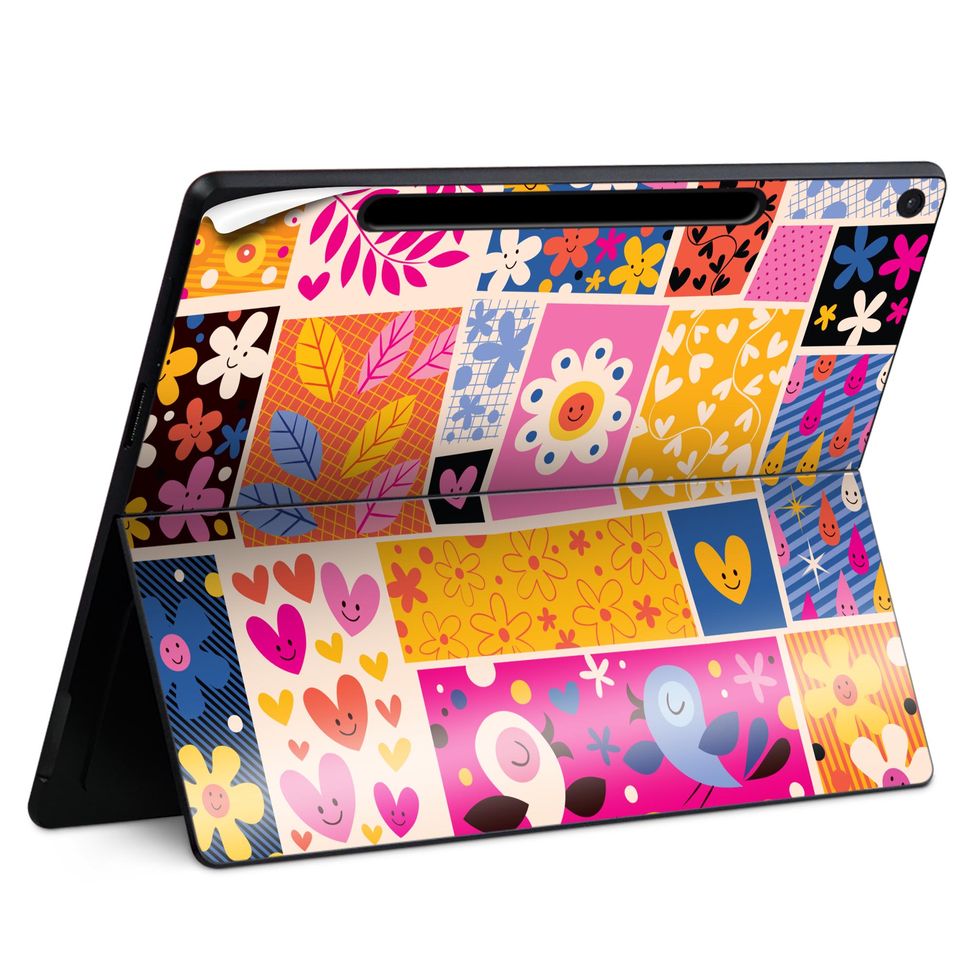 Surface Pro 12 インチ (2025) 用 スキンシール 全面スキンシール フル SurfacePro12 用 背面 底 ステッカー 保護シール 高品質再剥離性シート キャラクター かわいい 023396 女性　顔　人物 008074 花　　ハート　鳥　カラフル